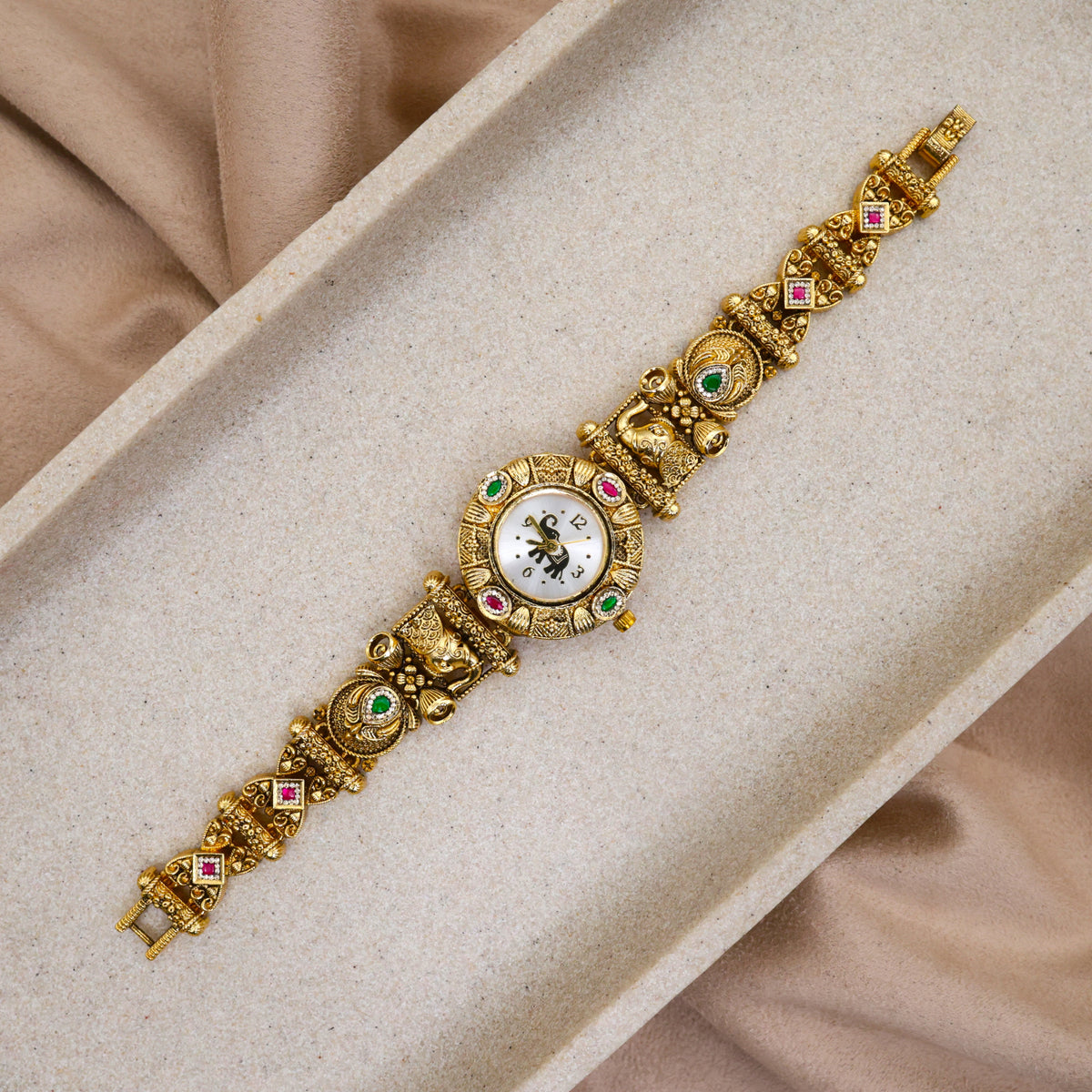 Antique Gold Nagas Elephant Detailing Temple Heritage Bracelet Watch