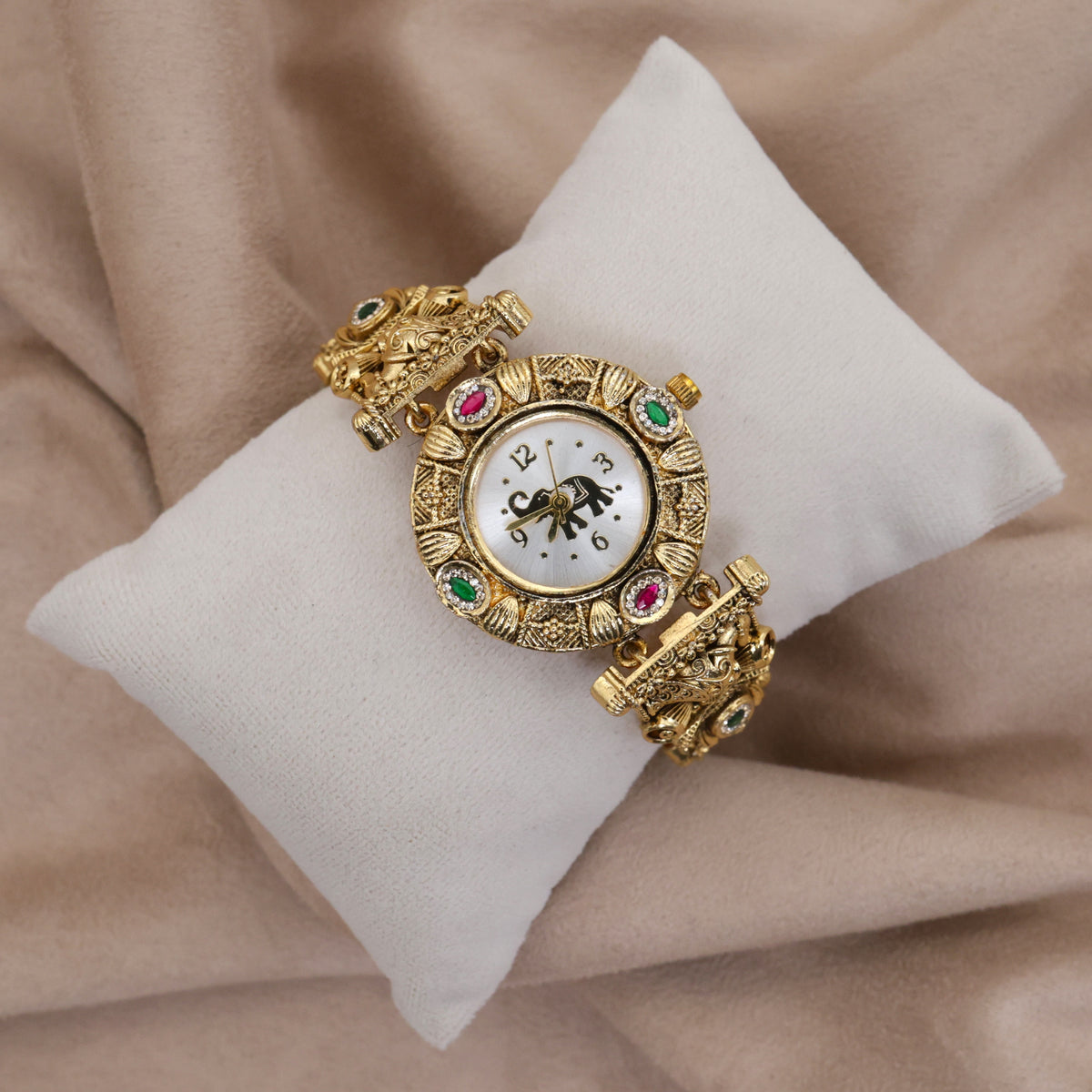 Antique Gold Nagas Elephant Detailing Temple Heritage Bracelet Watch