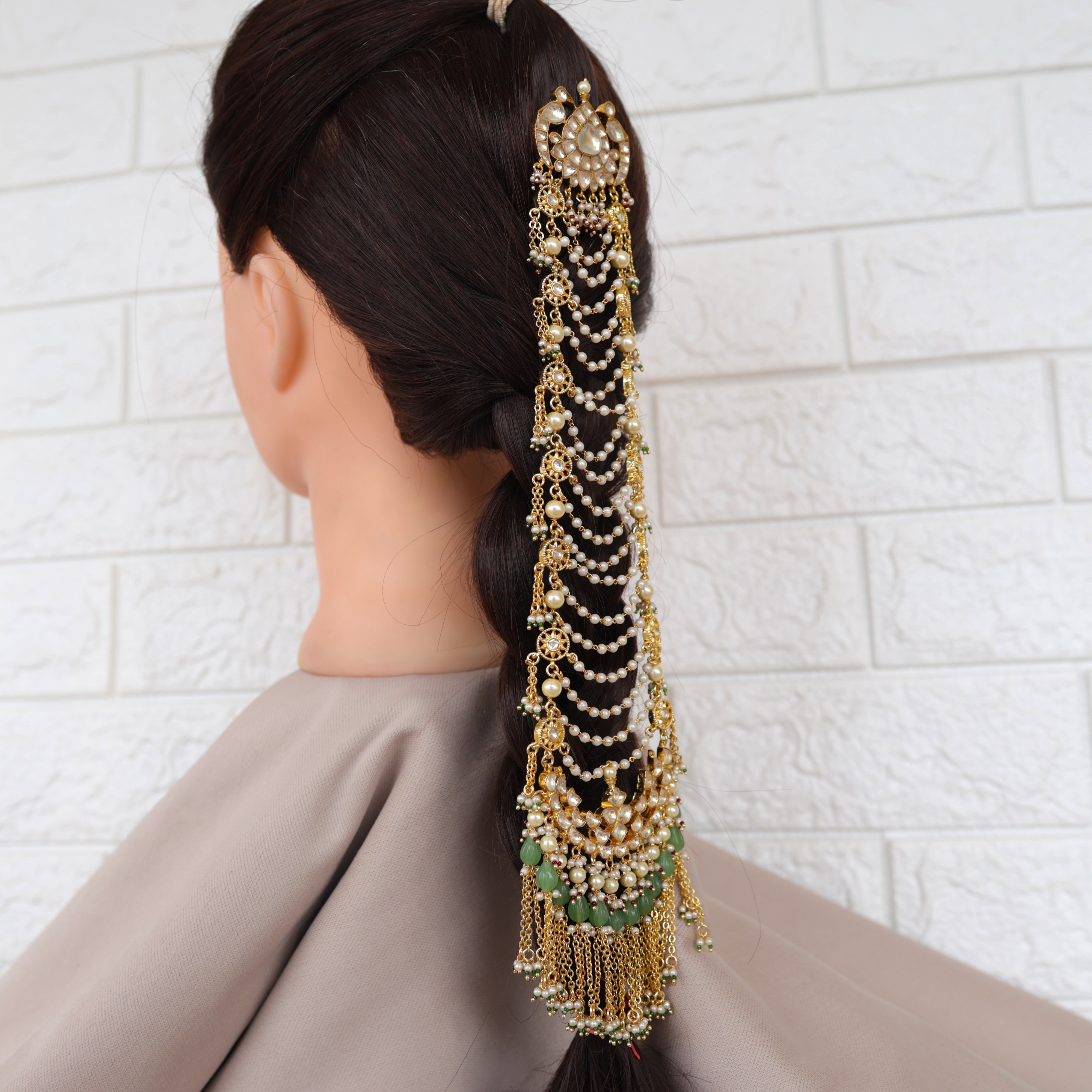 Premium Gold Tone Pachi Kundan Bridal Rettapakshi Heritage Choti