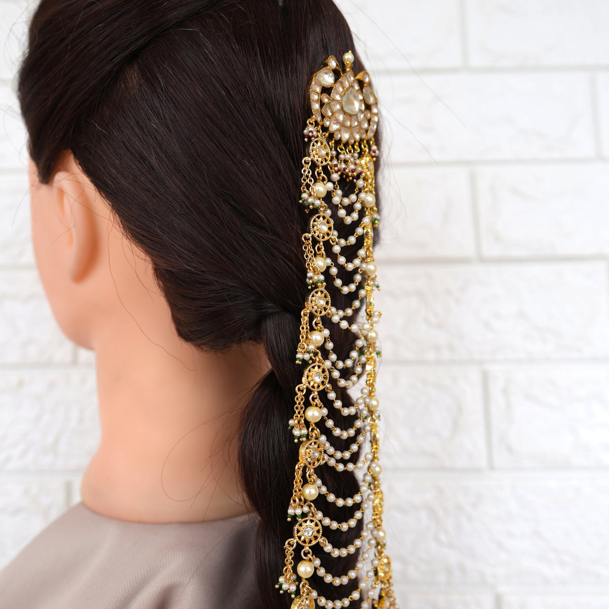 Premium Gold Tone Pachi Kundan Bridal Rettapakshi Heritage Choti