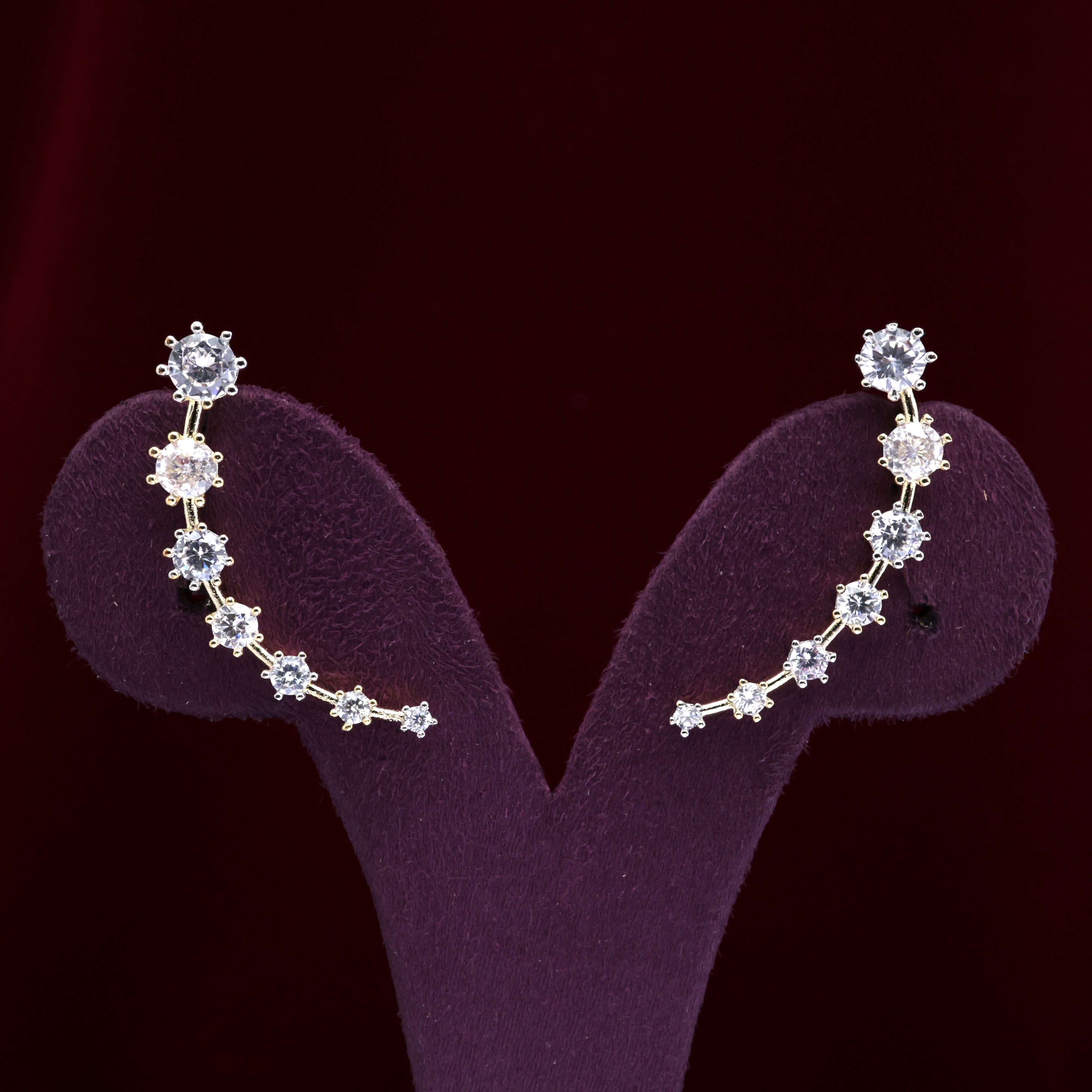 Gold Tone AD Diamond Flower Fall Earcuff Earrings