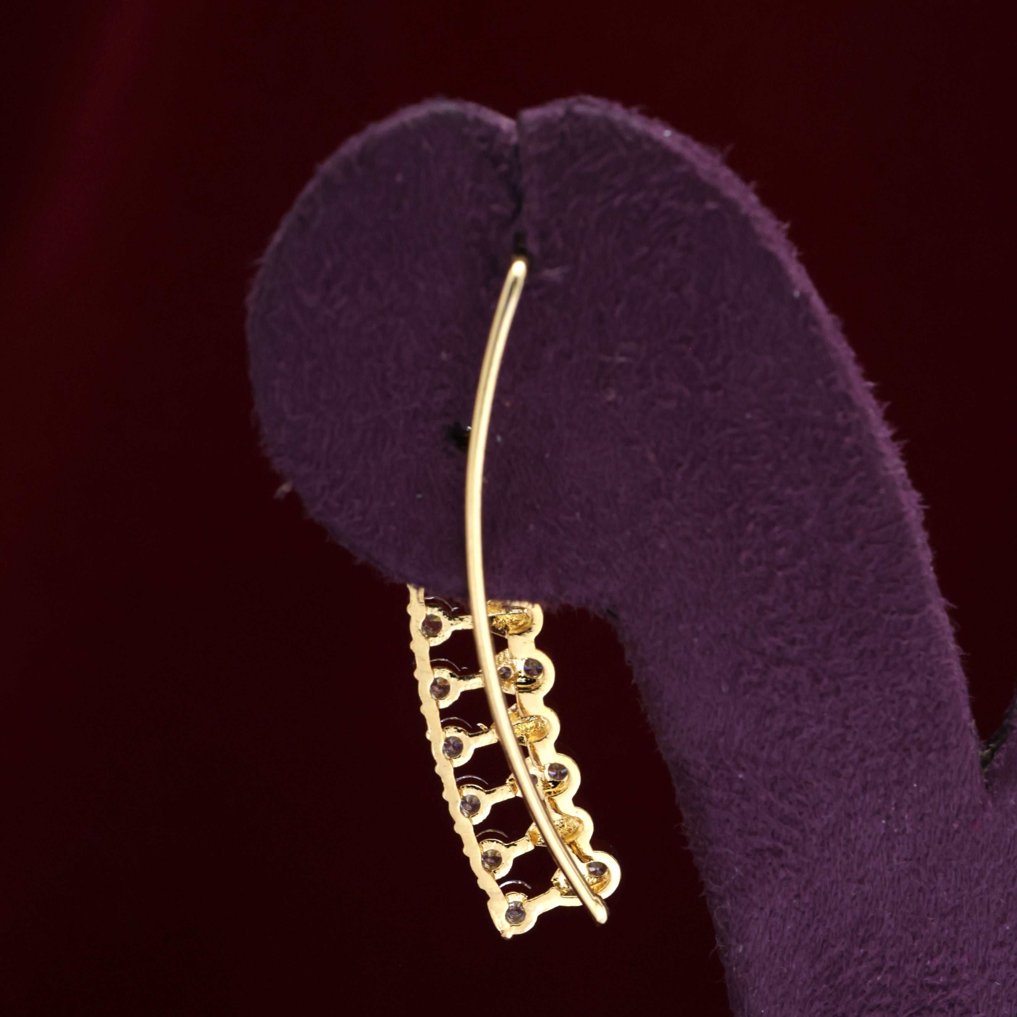 Gold Tone AD Diamond Look Leaf Drops Earcuff Earrings