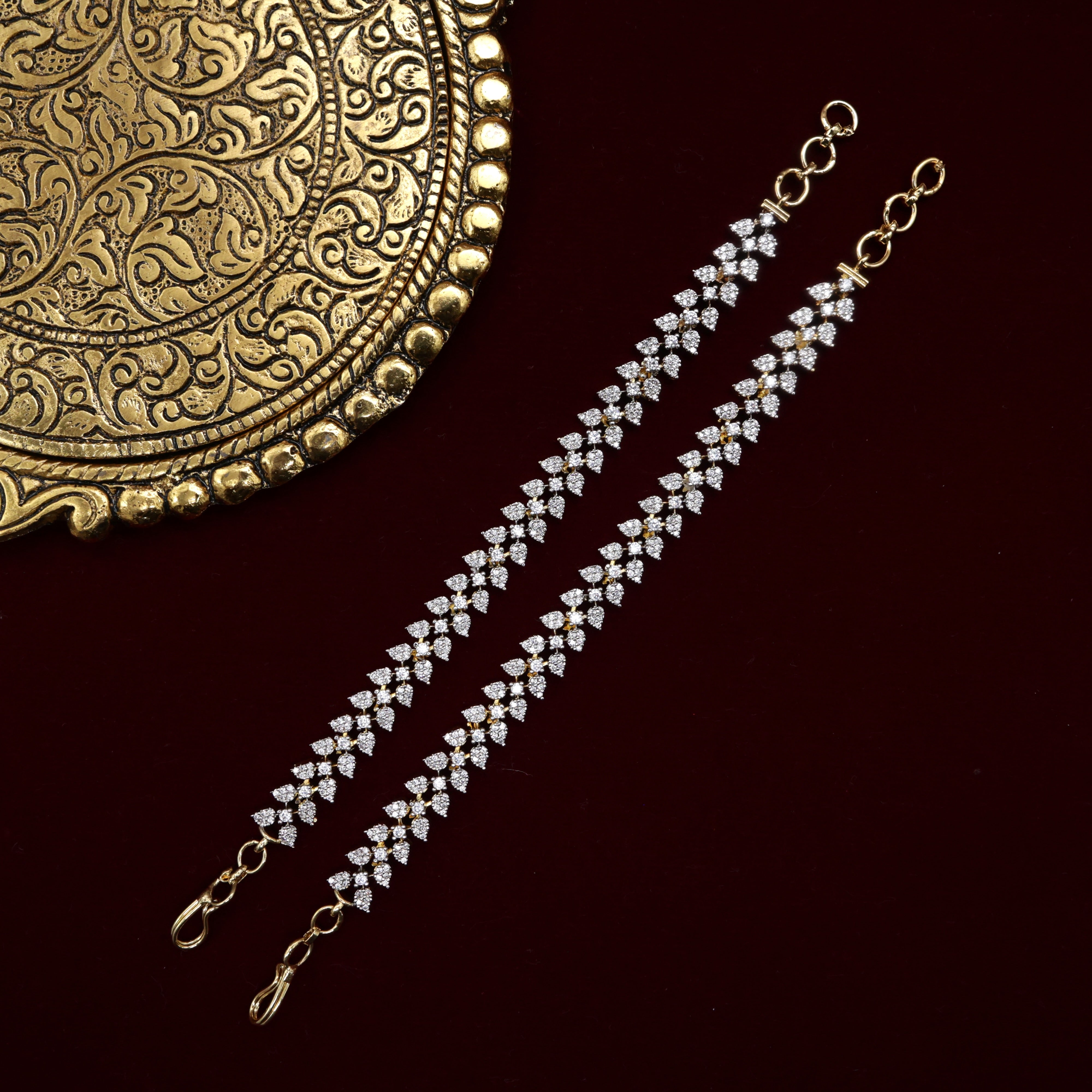 Diamond Look Double Leaf Bridal Ear Chain/Maatal