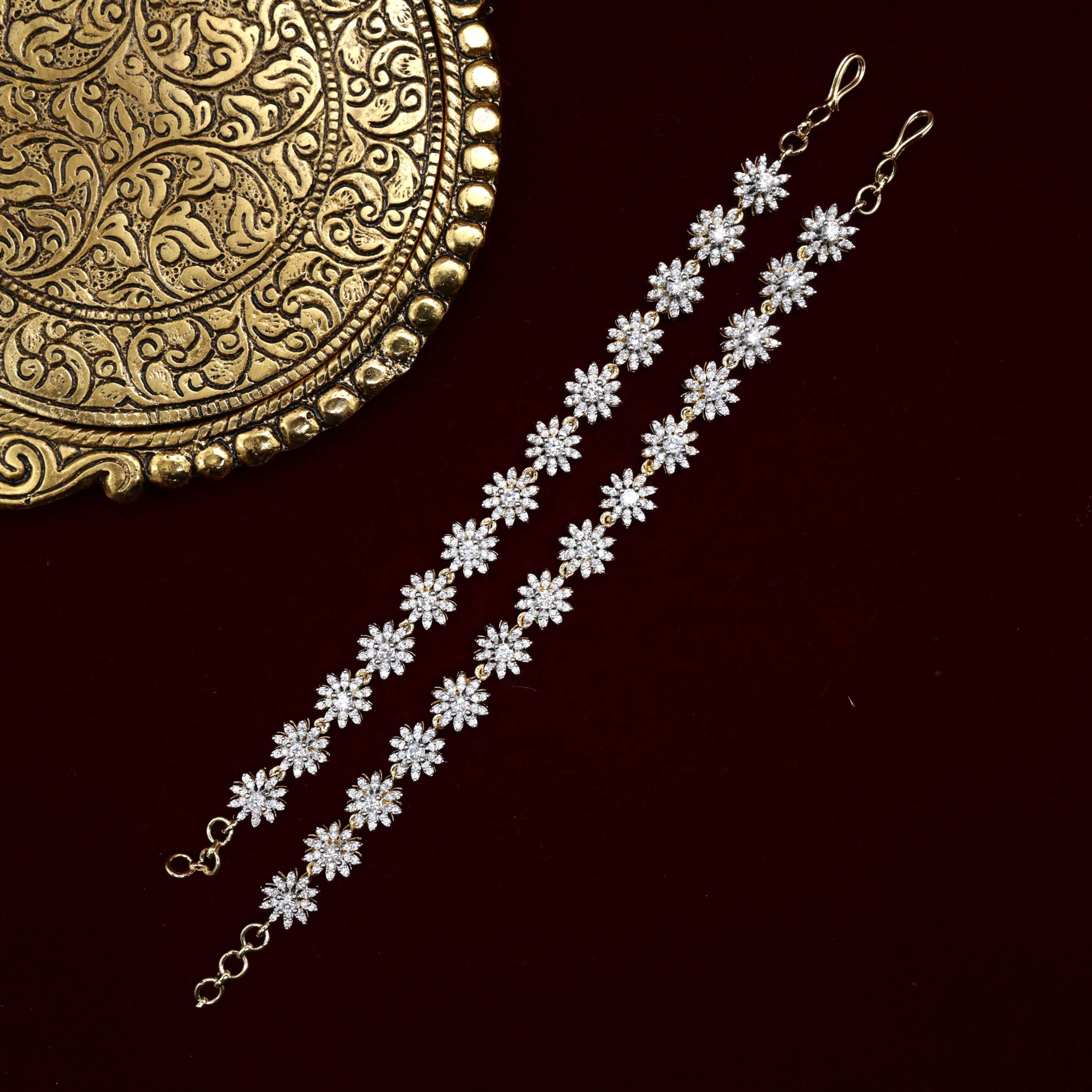 Diamond Look Bloomed Flowers Bridal Ear Chain/Maatal