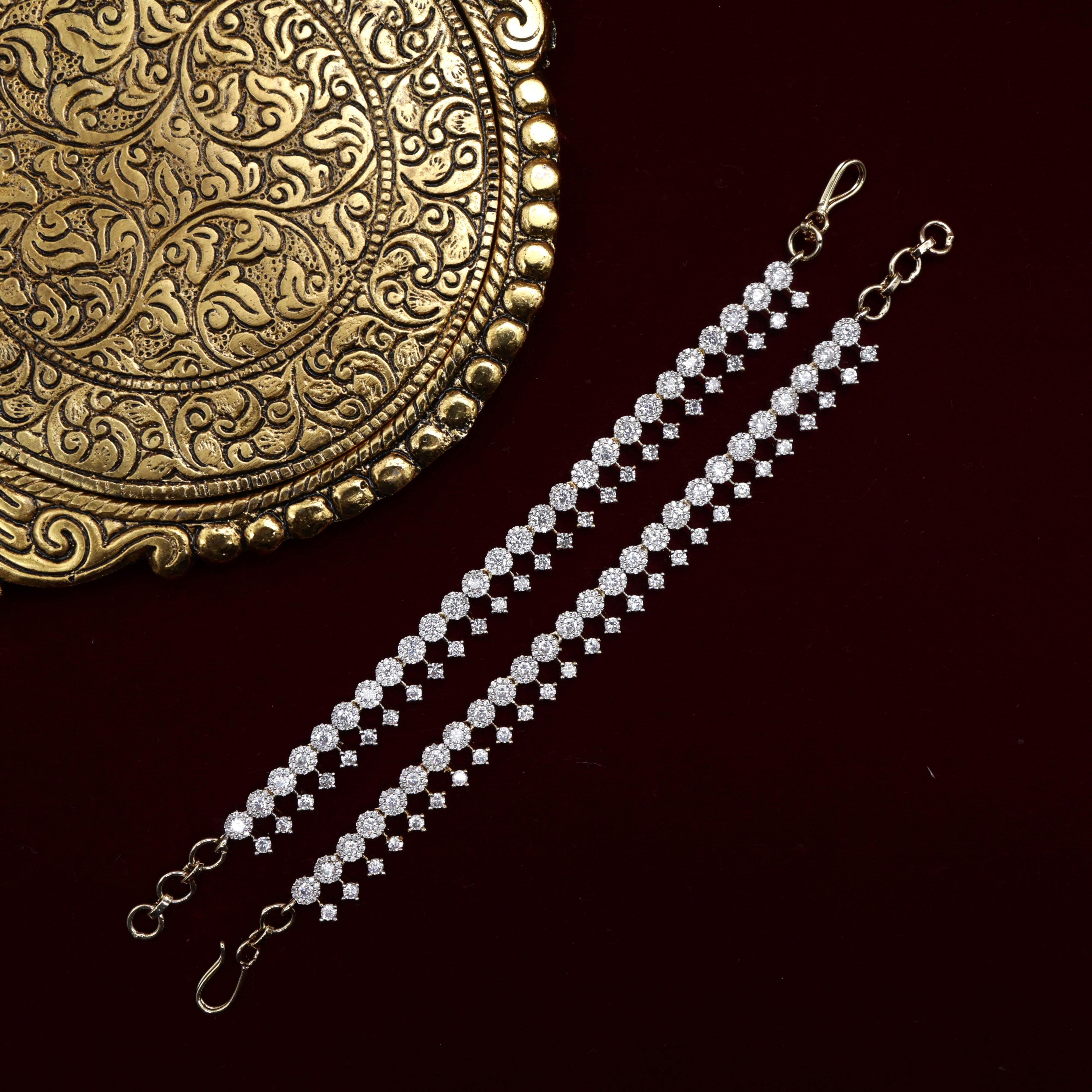 Diamond Look Circle Dots Bridal Ear Chain/Maatal