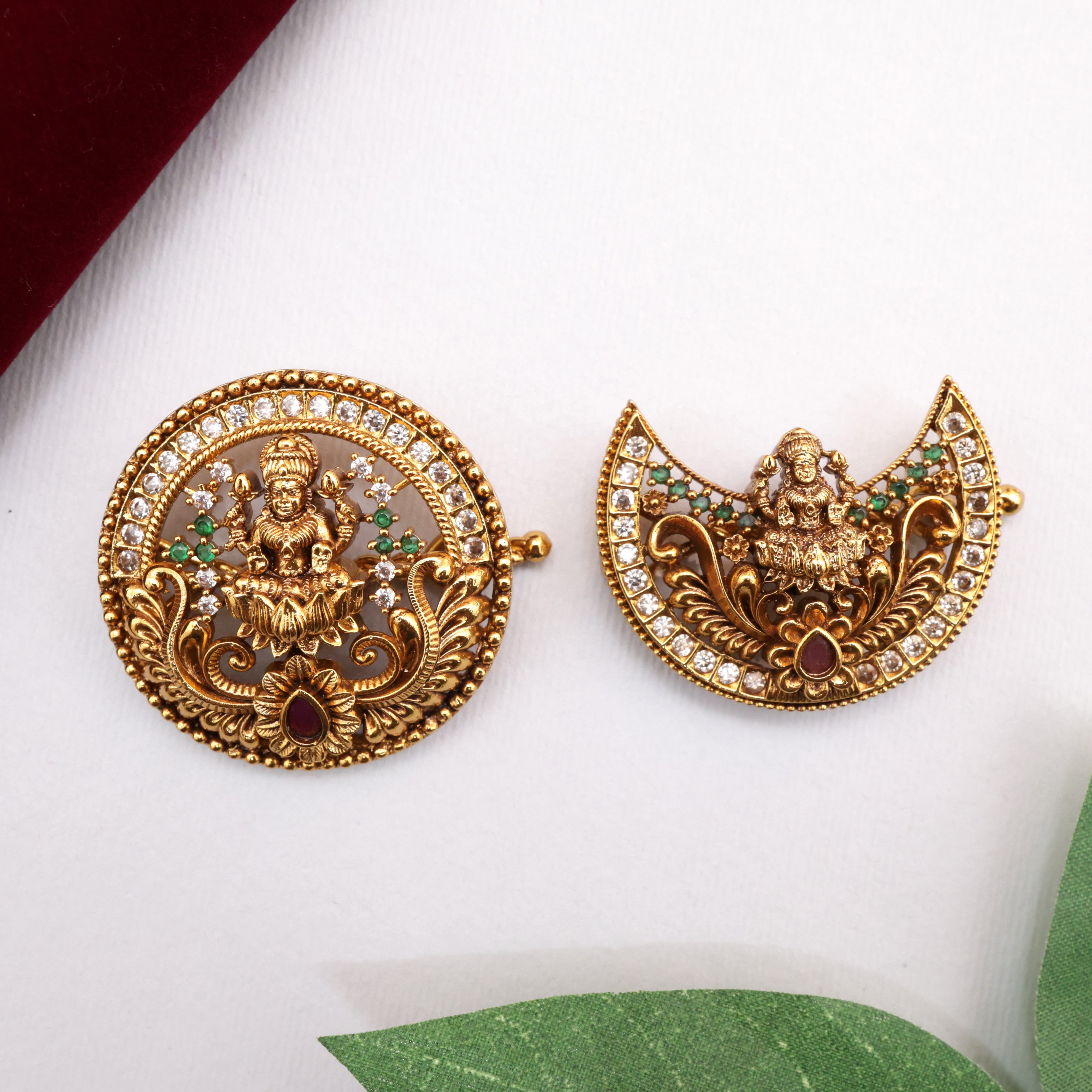 Antique Nagas Lakshmi Devi AD Bridal Sun Moon Jada Billas - Chandran Suryan Billais