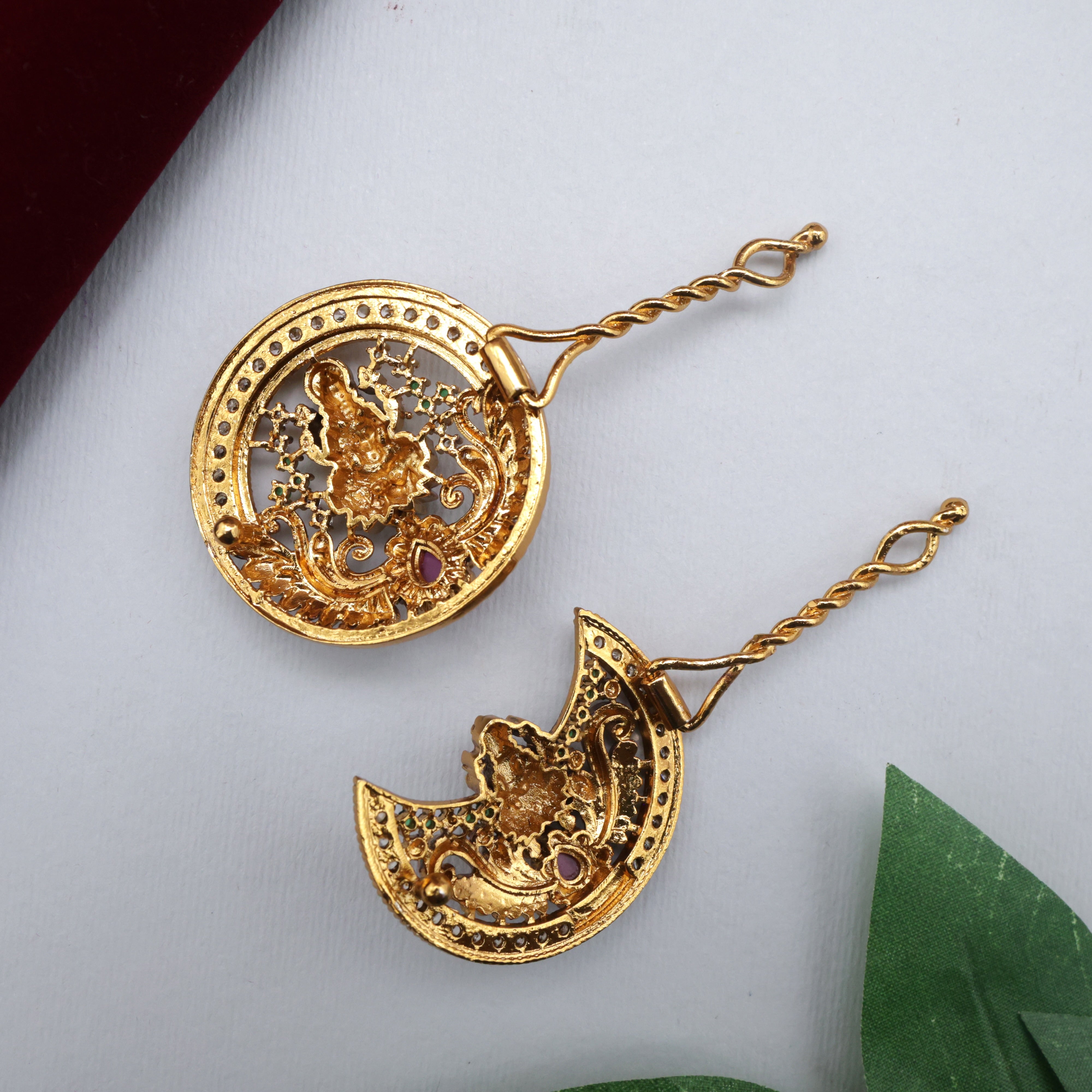 Antique Nagas Lakshmi Devi AD Bridal Sun Moon Jada Billas - Chandran Suryan Billais