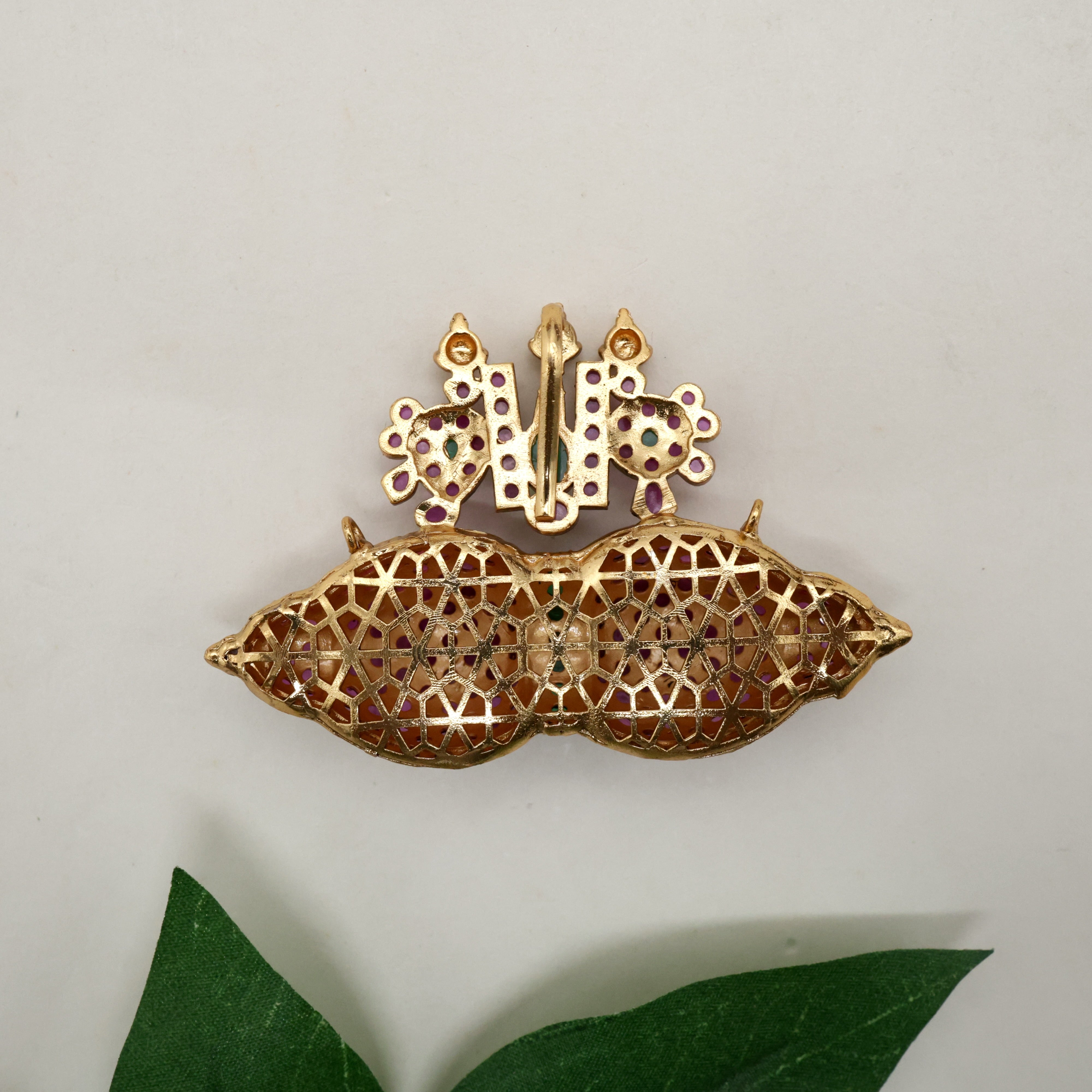 Premium Kemp Kundan Detachable Thiruman Pendant Set - Ruby & White