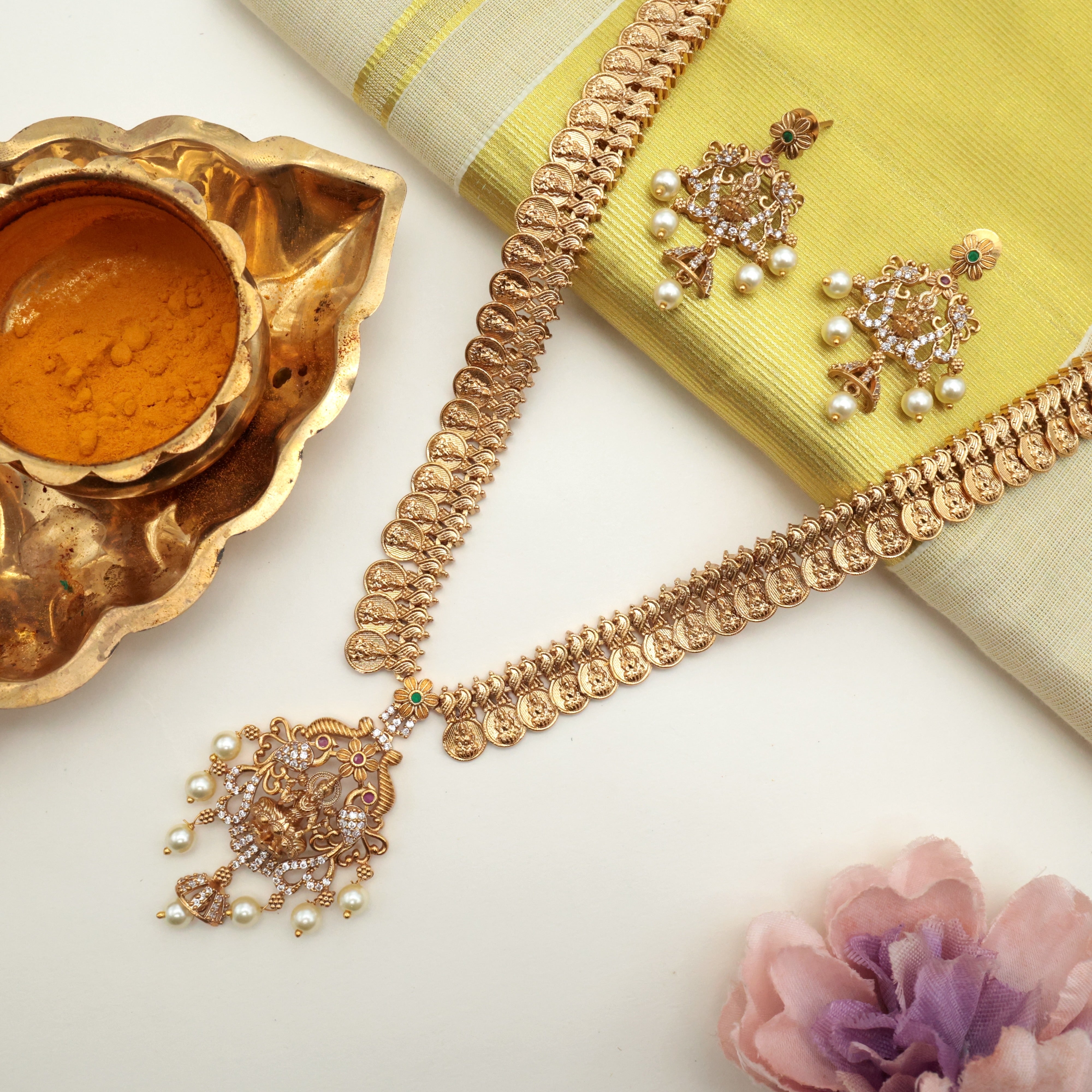 Lakshmi Coin Lakshmi AD Pendant Haaram Set