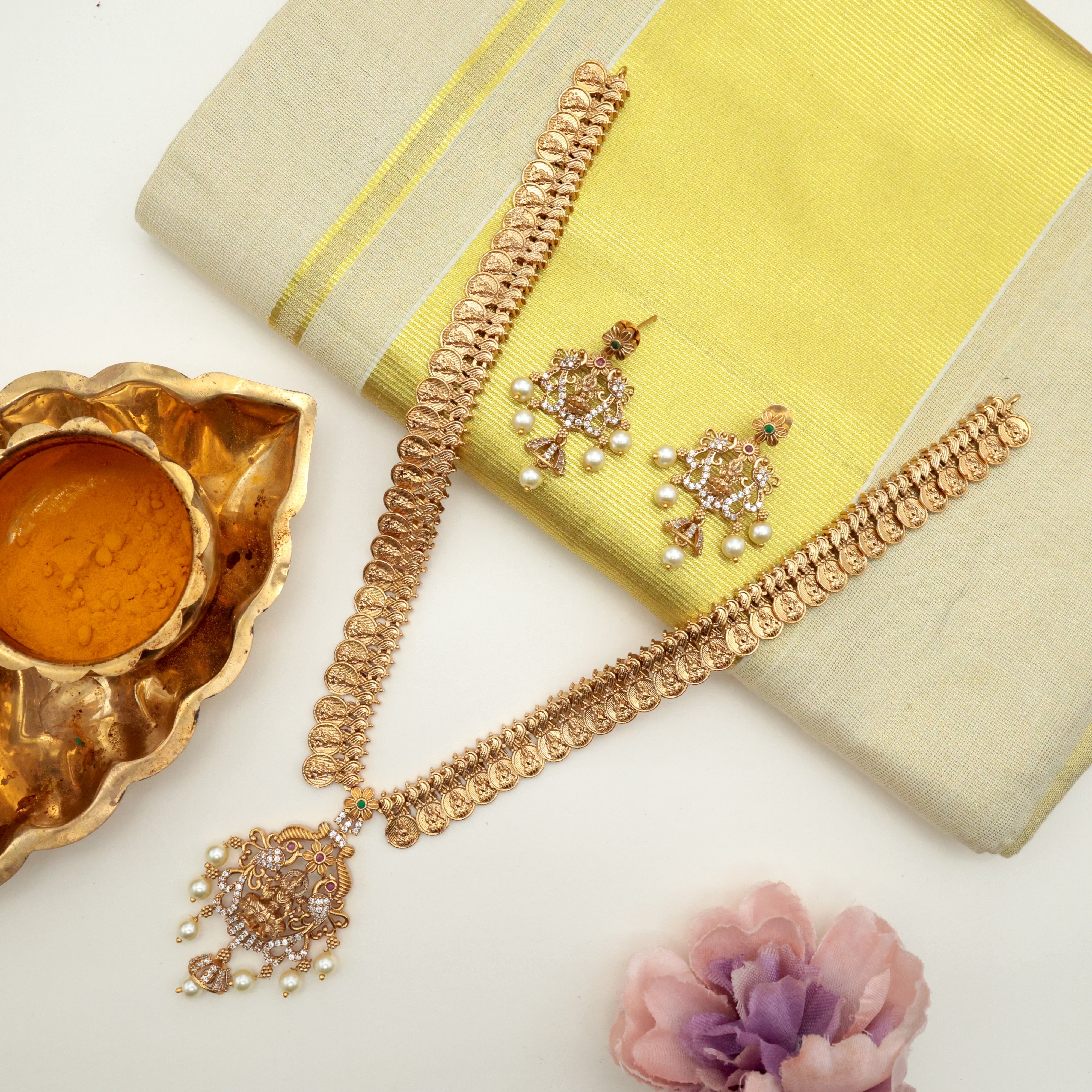 Lakshmi Coin Lakshmi AD Pendant Haaram Set