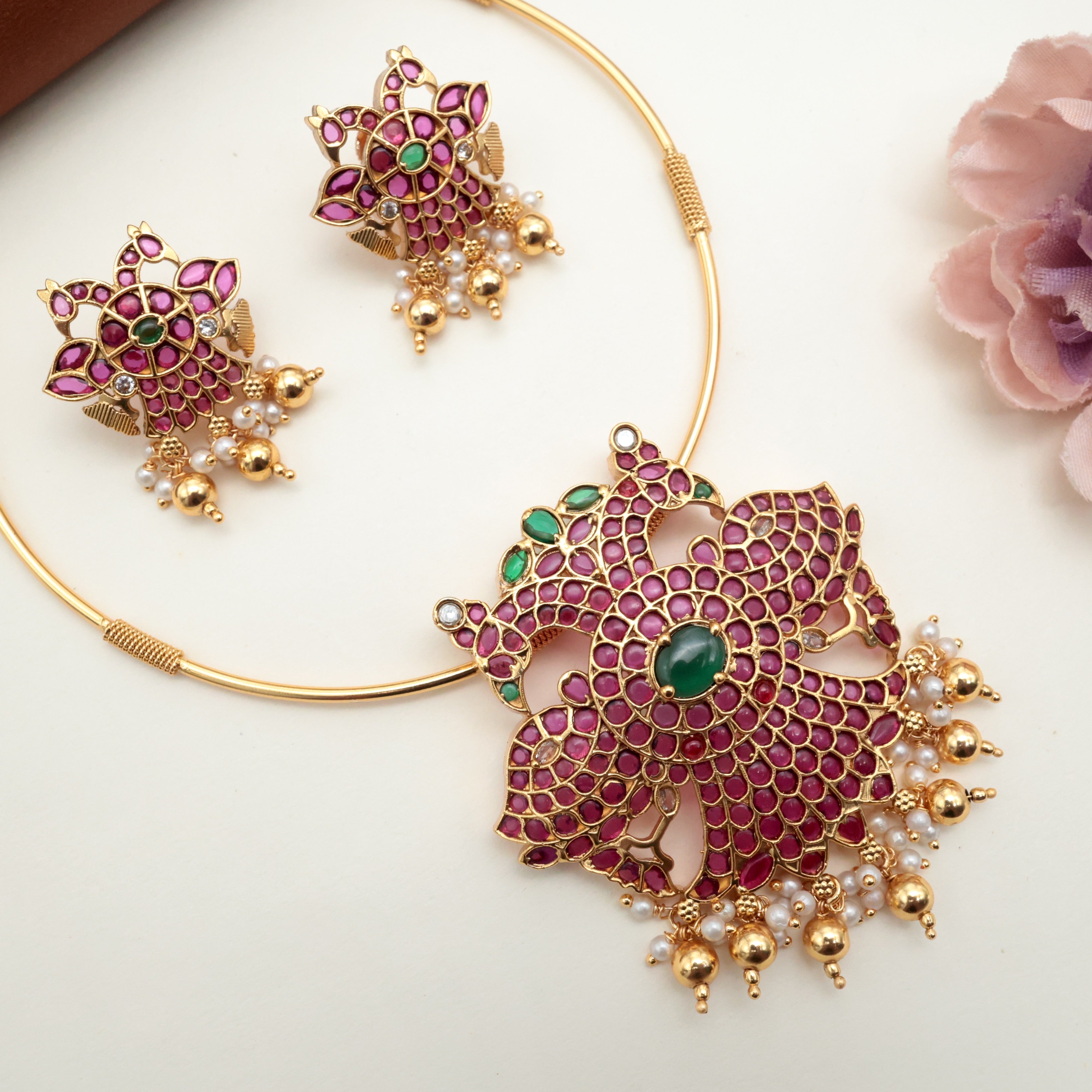 Premium Kemp Gandaberunda Hasli Necklace Set