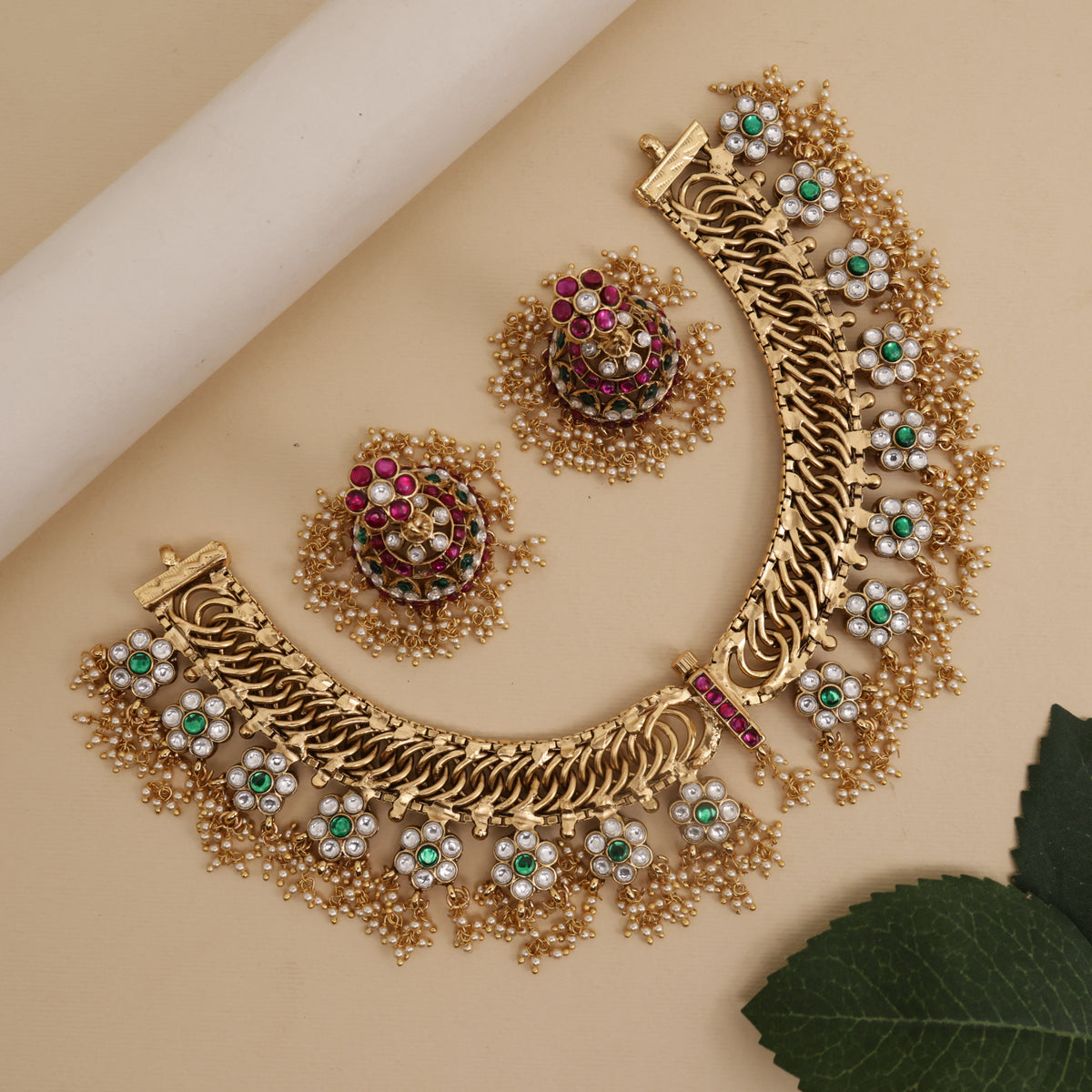 Premium Antique Kemp Kundan 4 in 1 Lakshmi Bridal Necklace Set