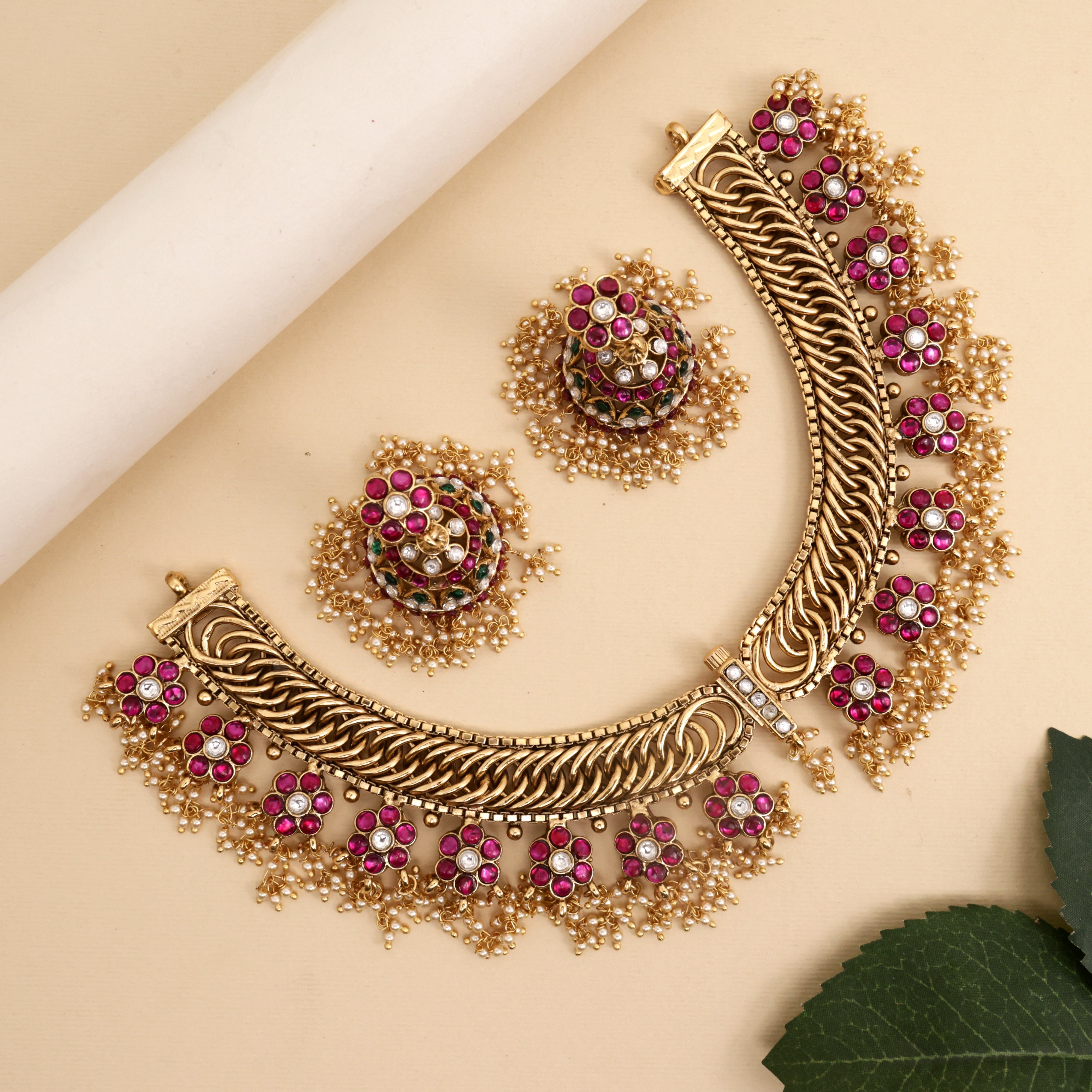 Premium Antique Kemp Kundan 4 in 1 Lakshmi Bridal Necklace Set