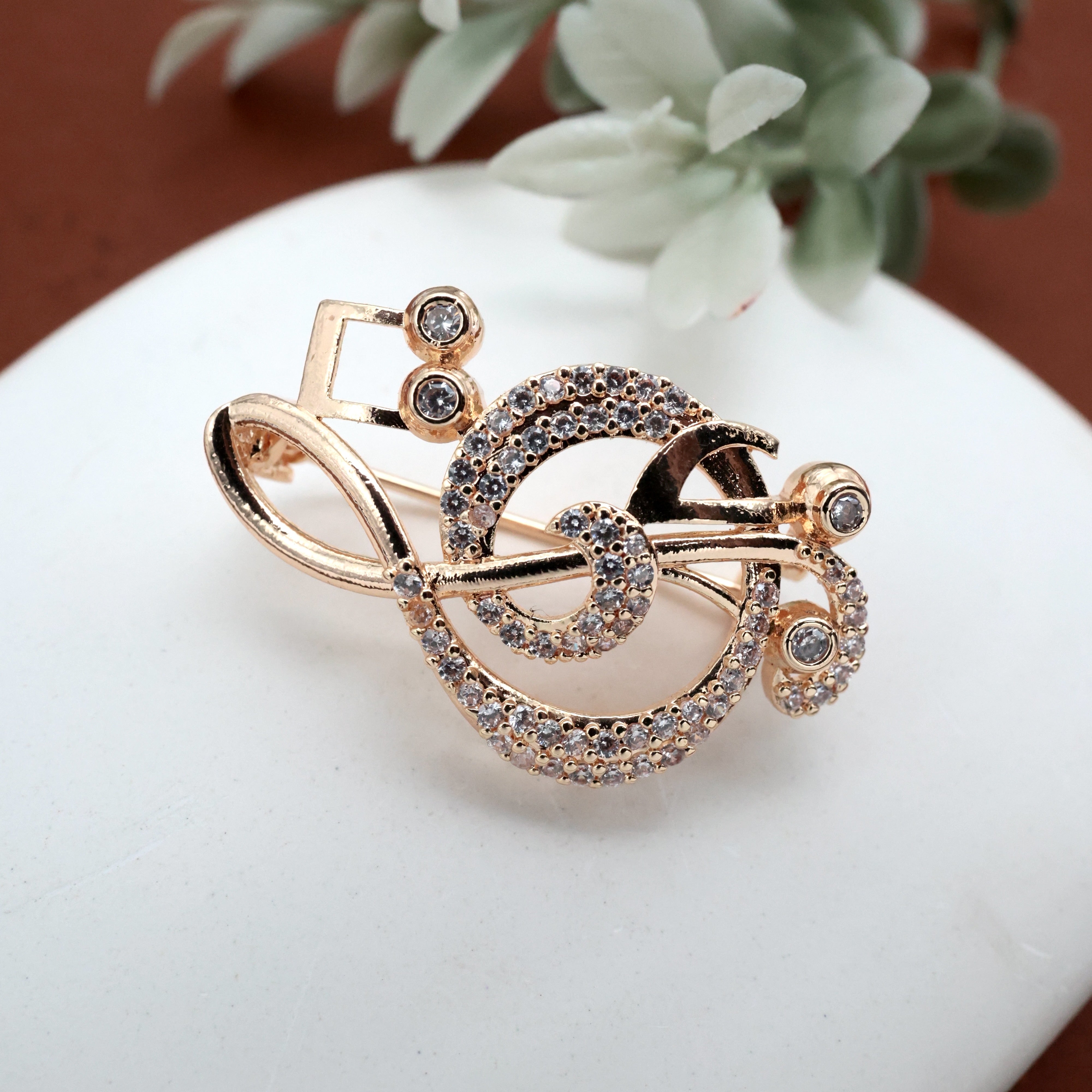 Diamond Look Rose Gold AD Music Note Saree Pin / Brooch Pin