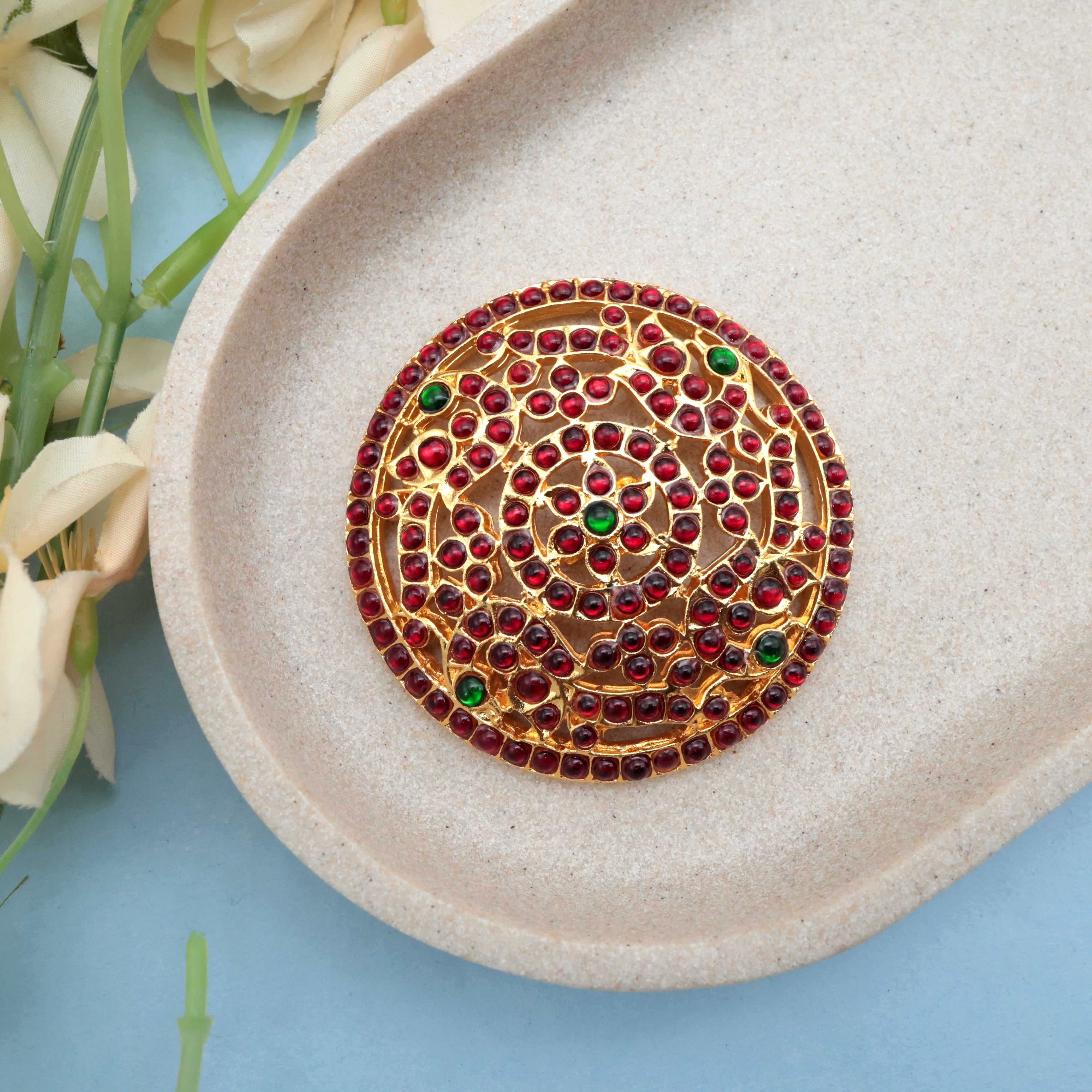 Traditional Kemp Peacock Flower Rakodi - Traditional Bridal / Dance Hair Bun Accessory