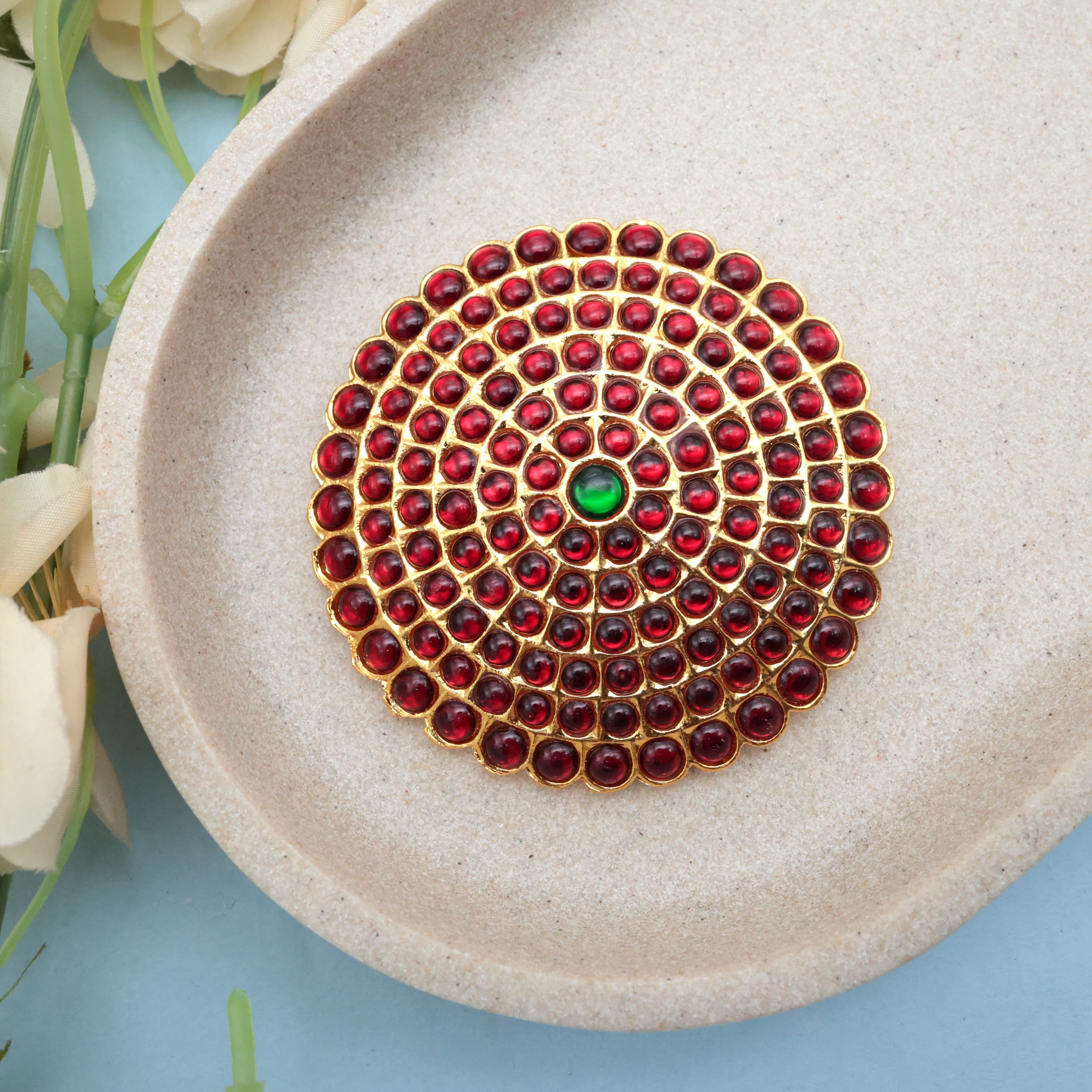 Traditional Kemp Flower Rakodi - Traditional Bridal / Dance Hair Bun Accessory