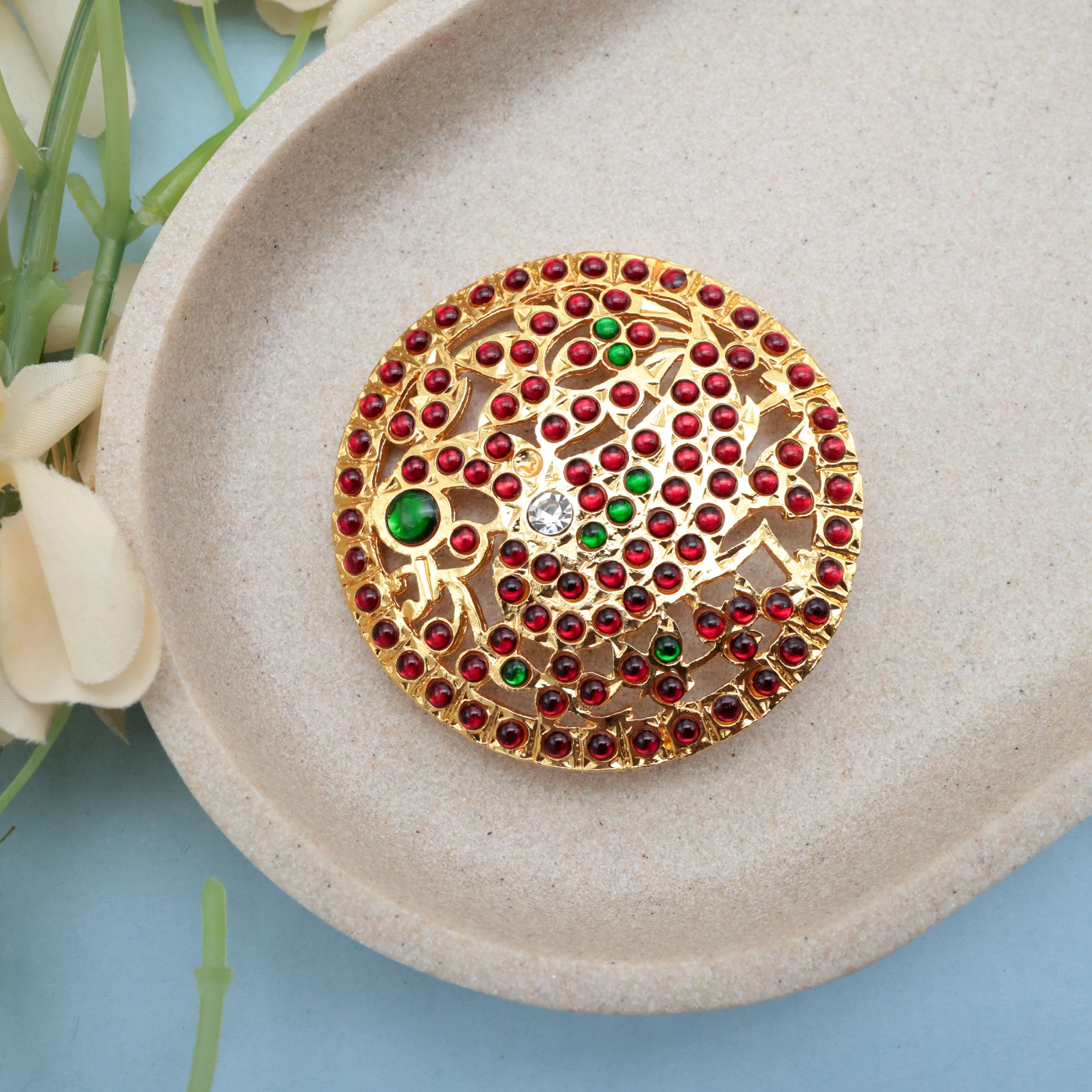 Traditional Kemp Peacock Rakodi - Traditional Bridal / Dance Hair Bun Accessory