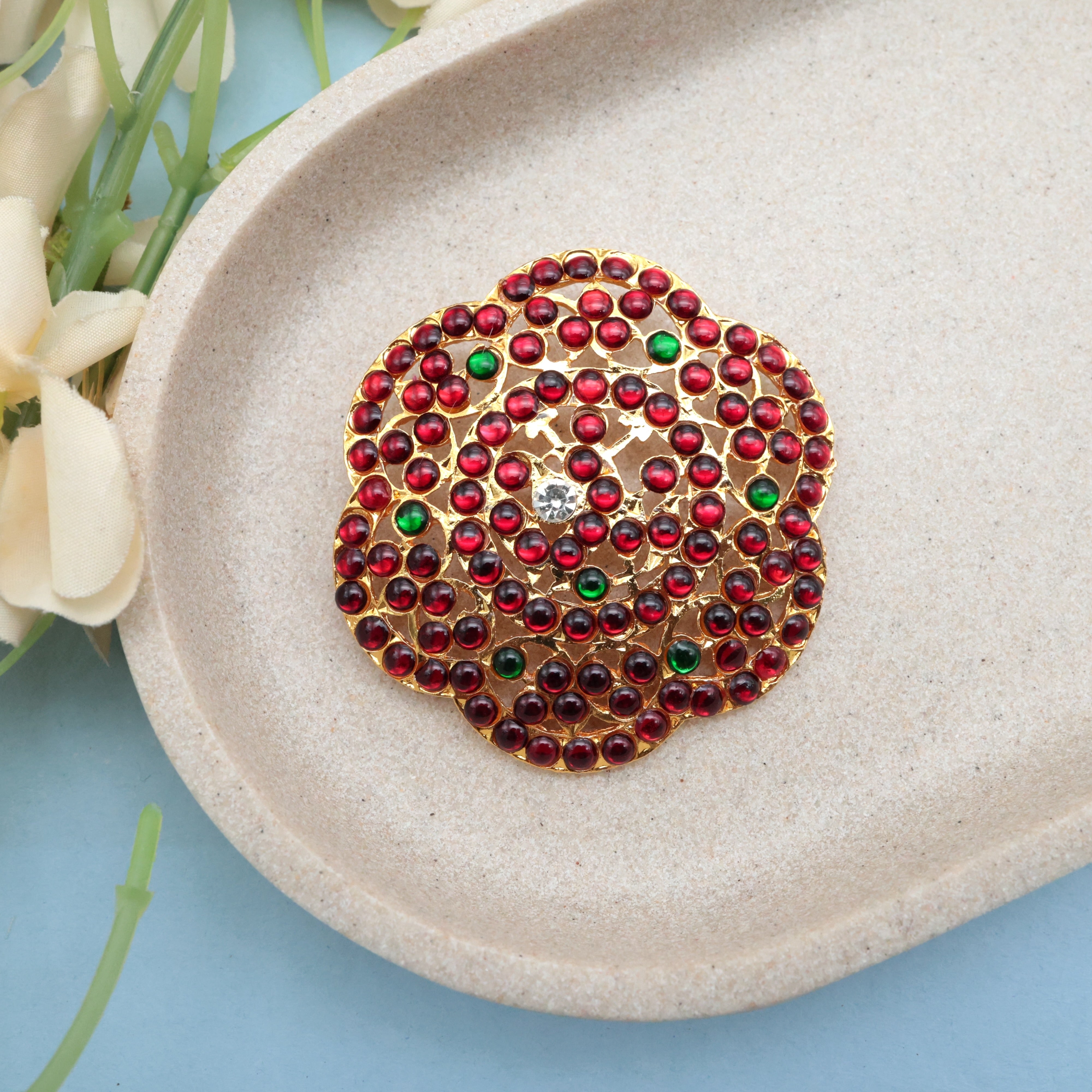 Traditional Kemp Flower Rakodi - Traditional Bridal / Dance Hair Bun Accessory