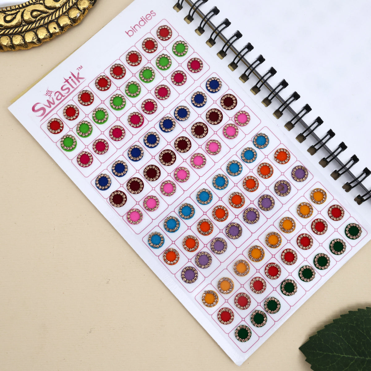 Golden Stone Border Round Multicolour Bridal Bindi Book