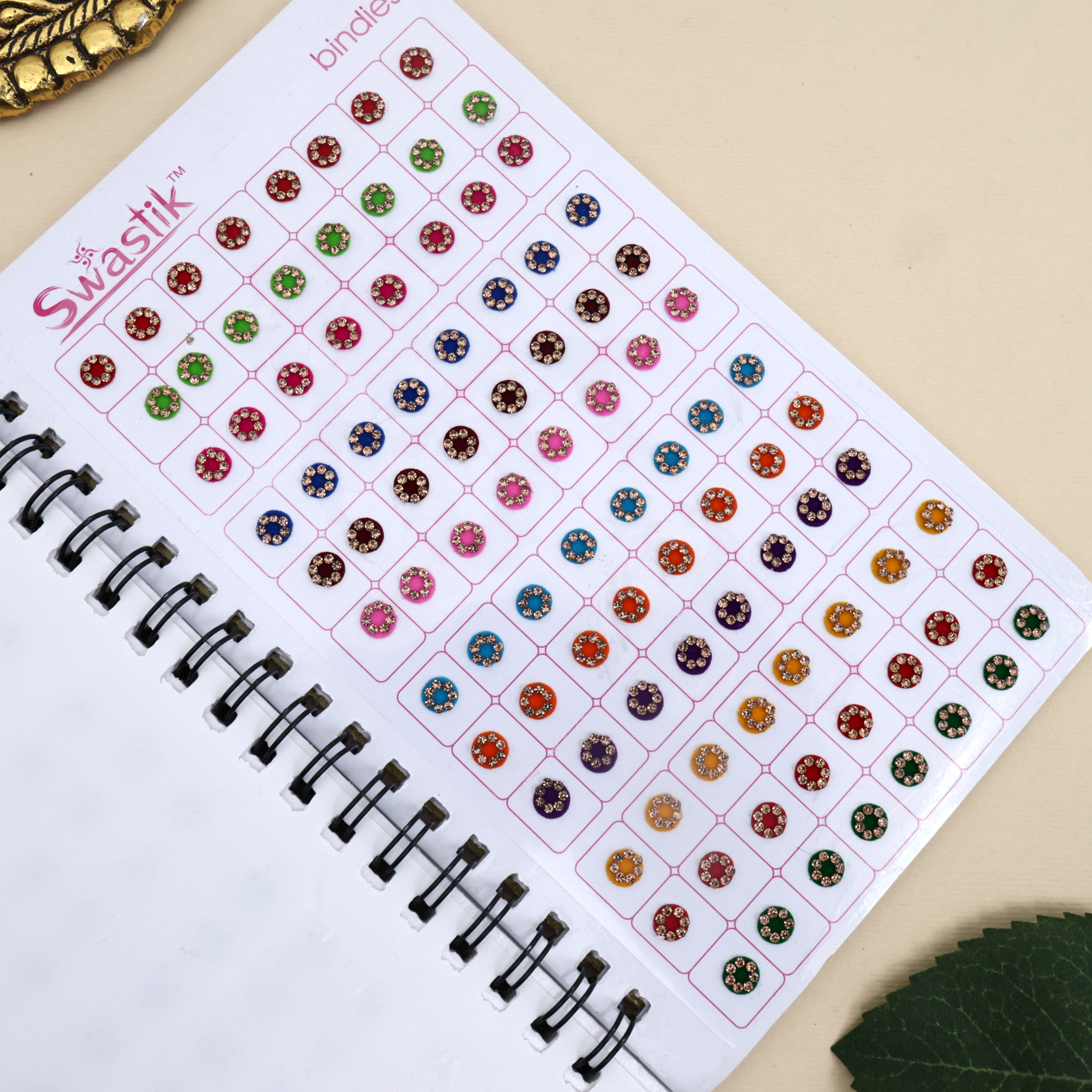 Golden Stone Border Round Multicolour Bridal Bindi Book