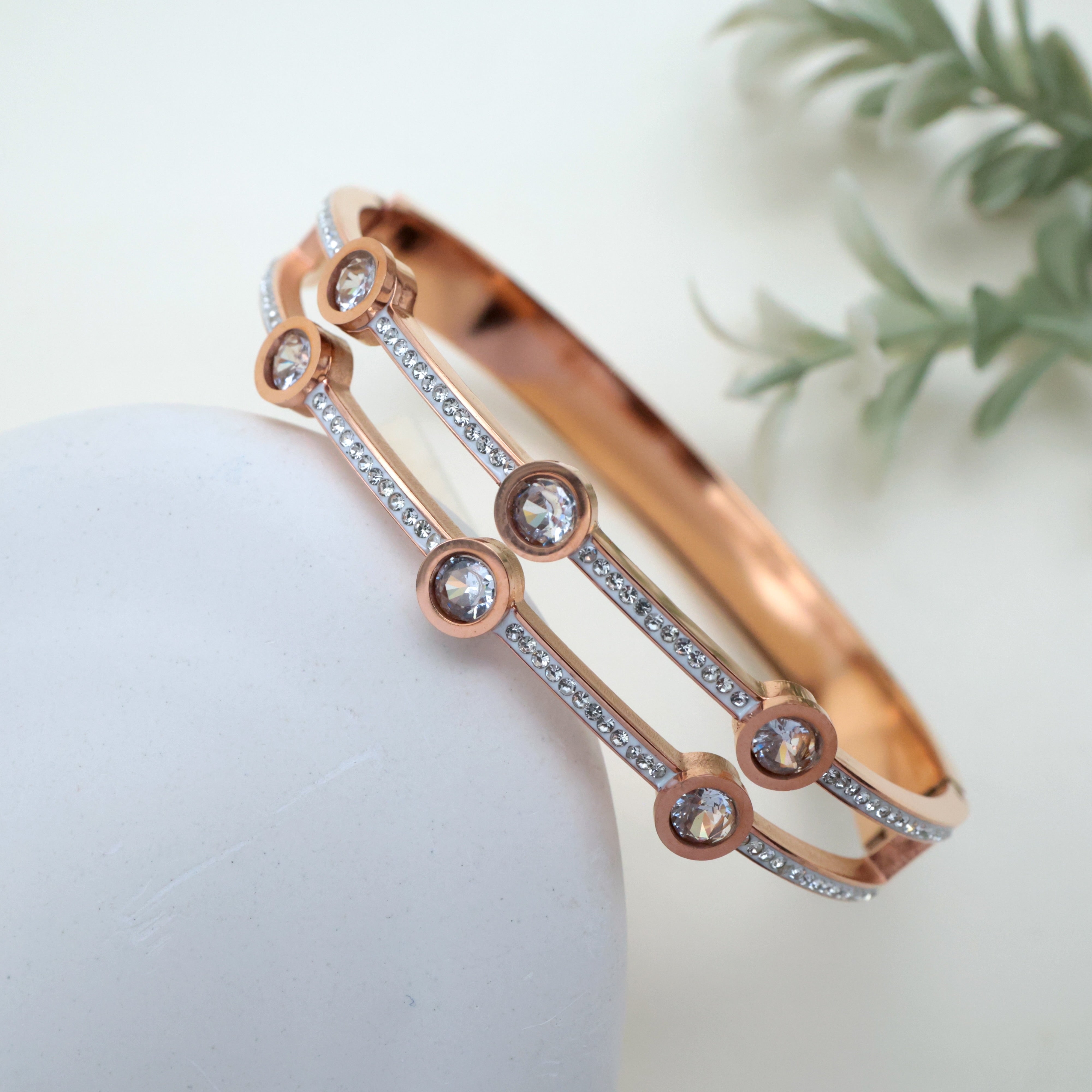Rose Gold ANTI TARNISH BRACELET FOR WOMEN - Double Stone Bars