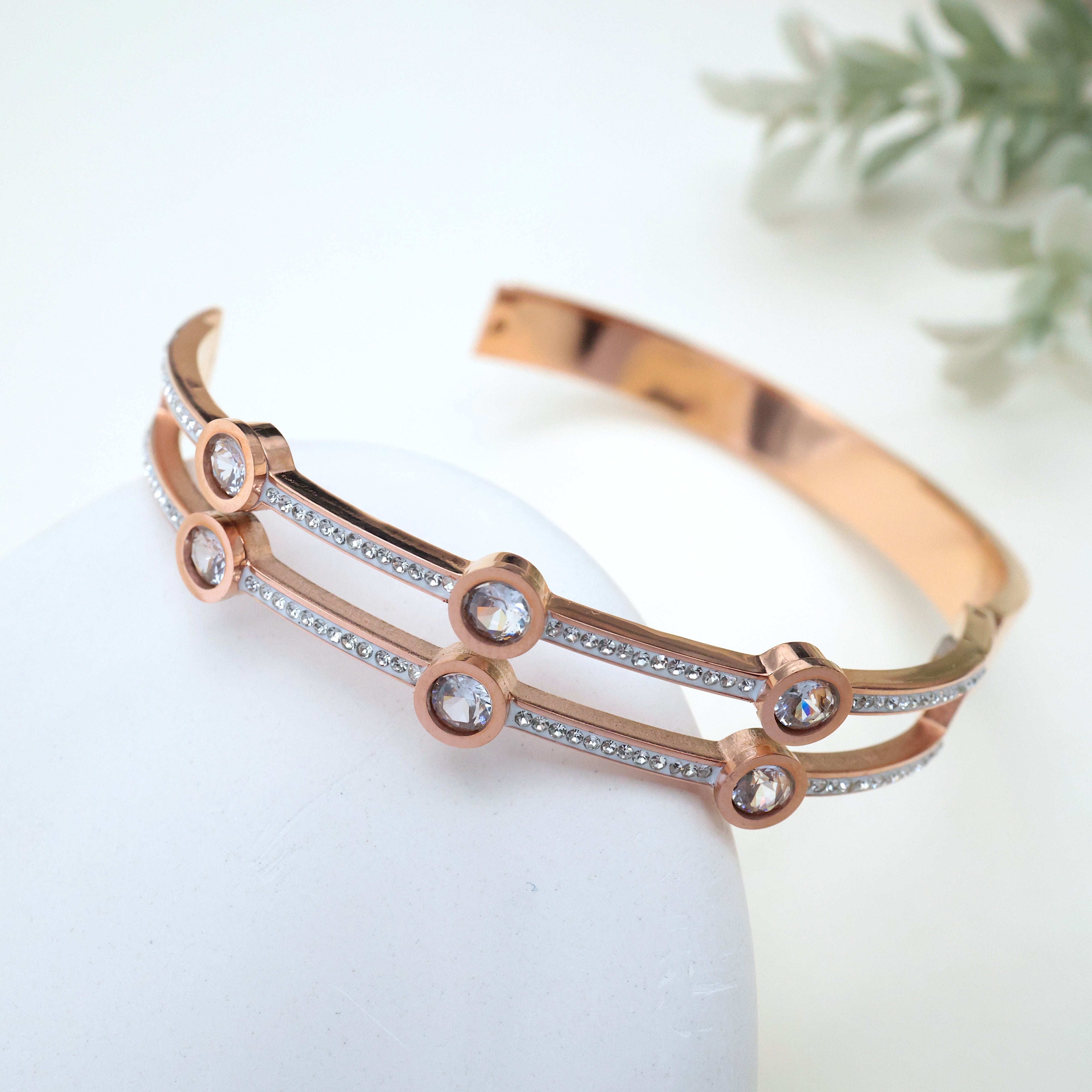 Rose Gold ANTI TARNISH BRACELET FOR WOMEN - Double Stone Bars