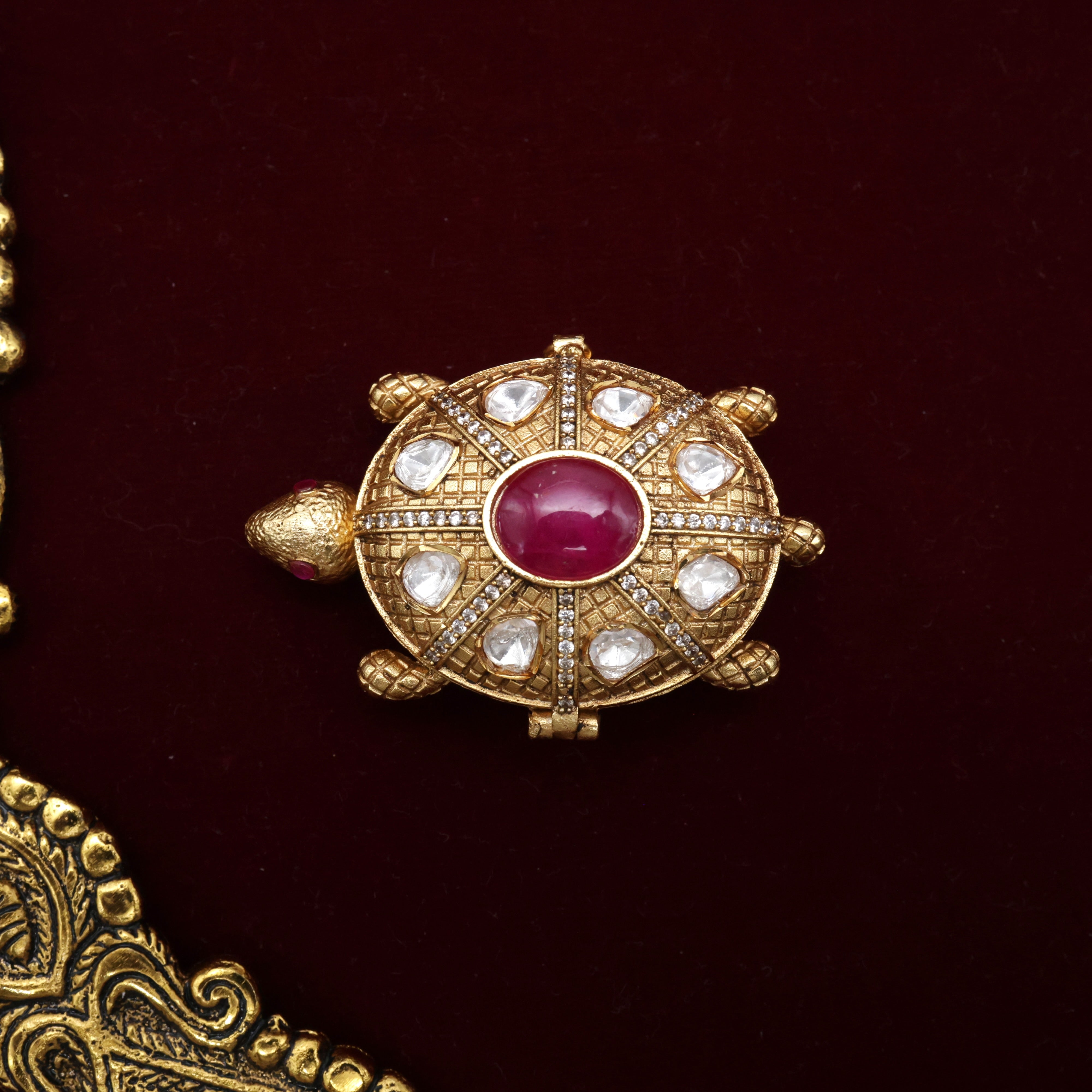 Premium Antique Nagas Auspicious Tortoise Kumkum Box/Bharani/Sindoor Dabbi - Rani