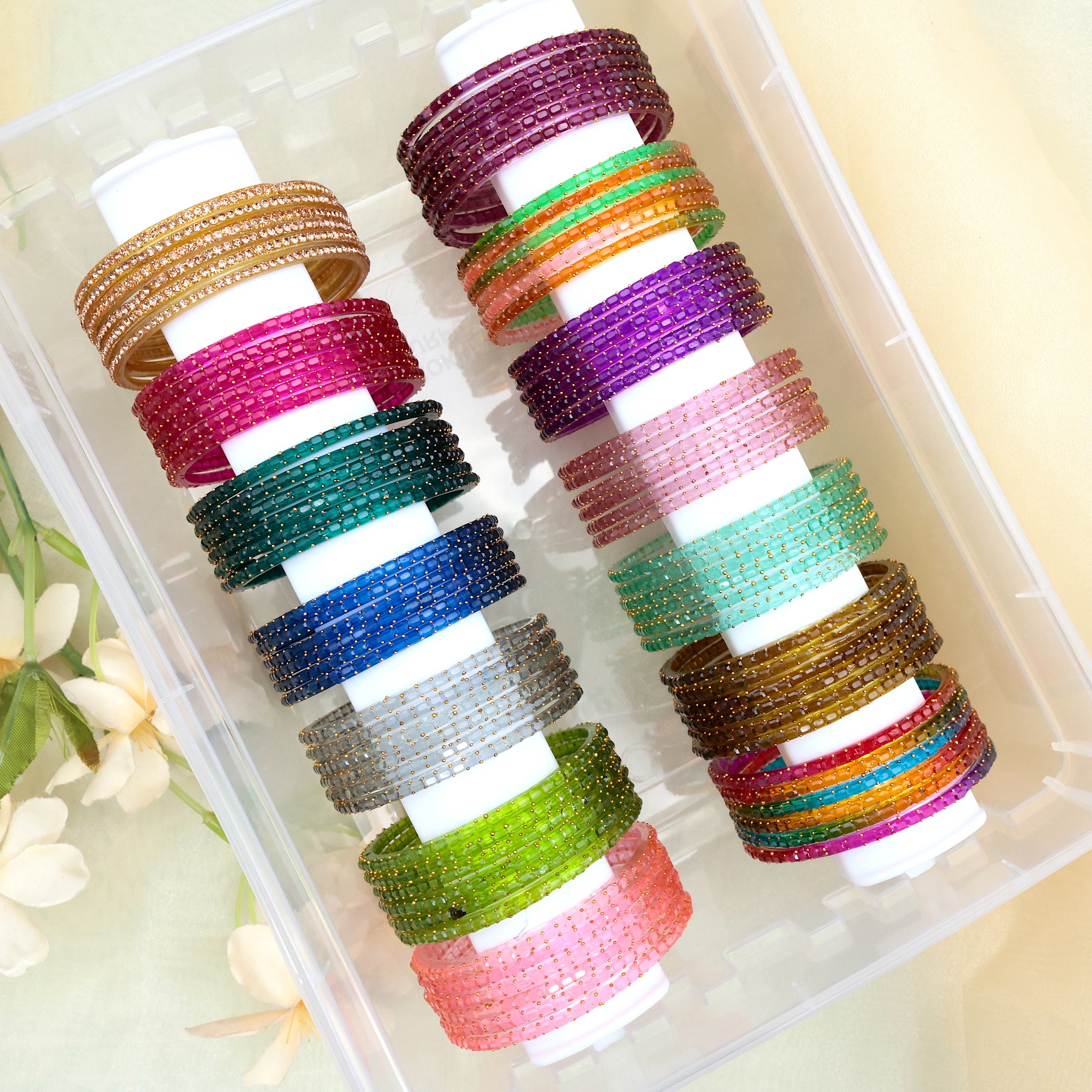 Premium Cube Cut Glass Bangles Combo - 7 Dozen Combo