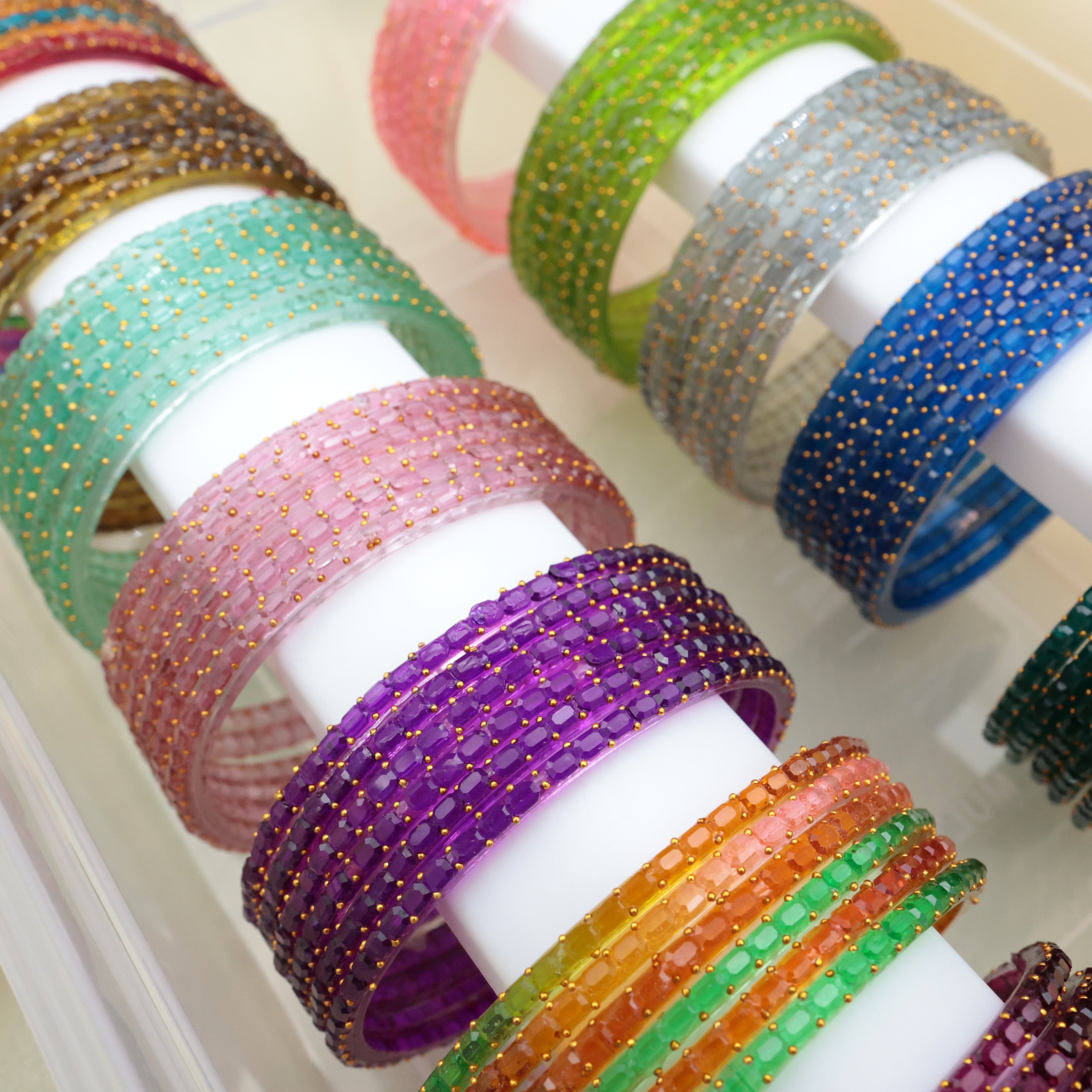 Premium Cube Cut Glass Bangles Combo - 7 Dozen Combo
