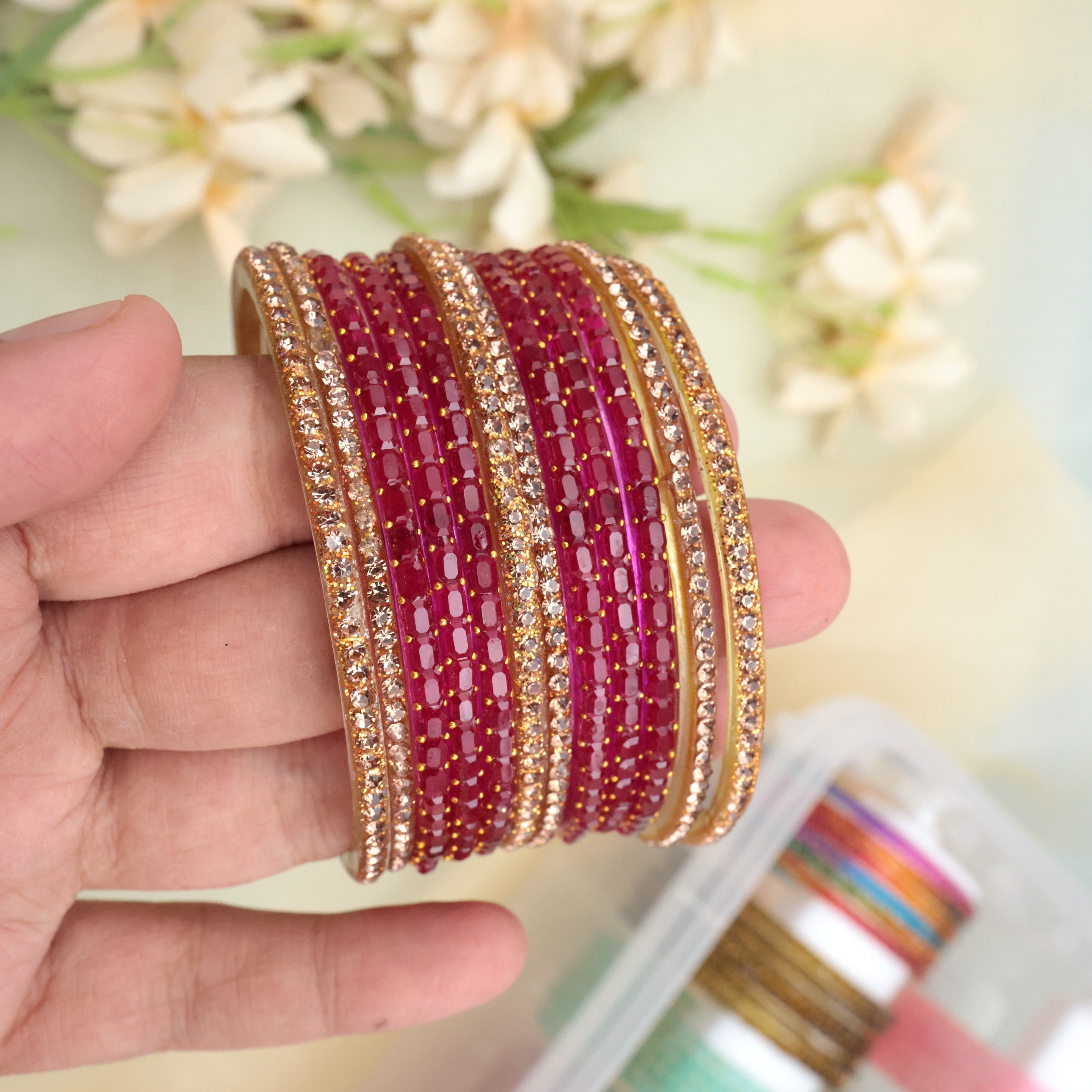 Premium Cube Cut Glass Bangles Combo - 7 Dozen Combo