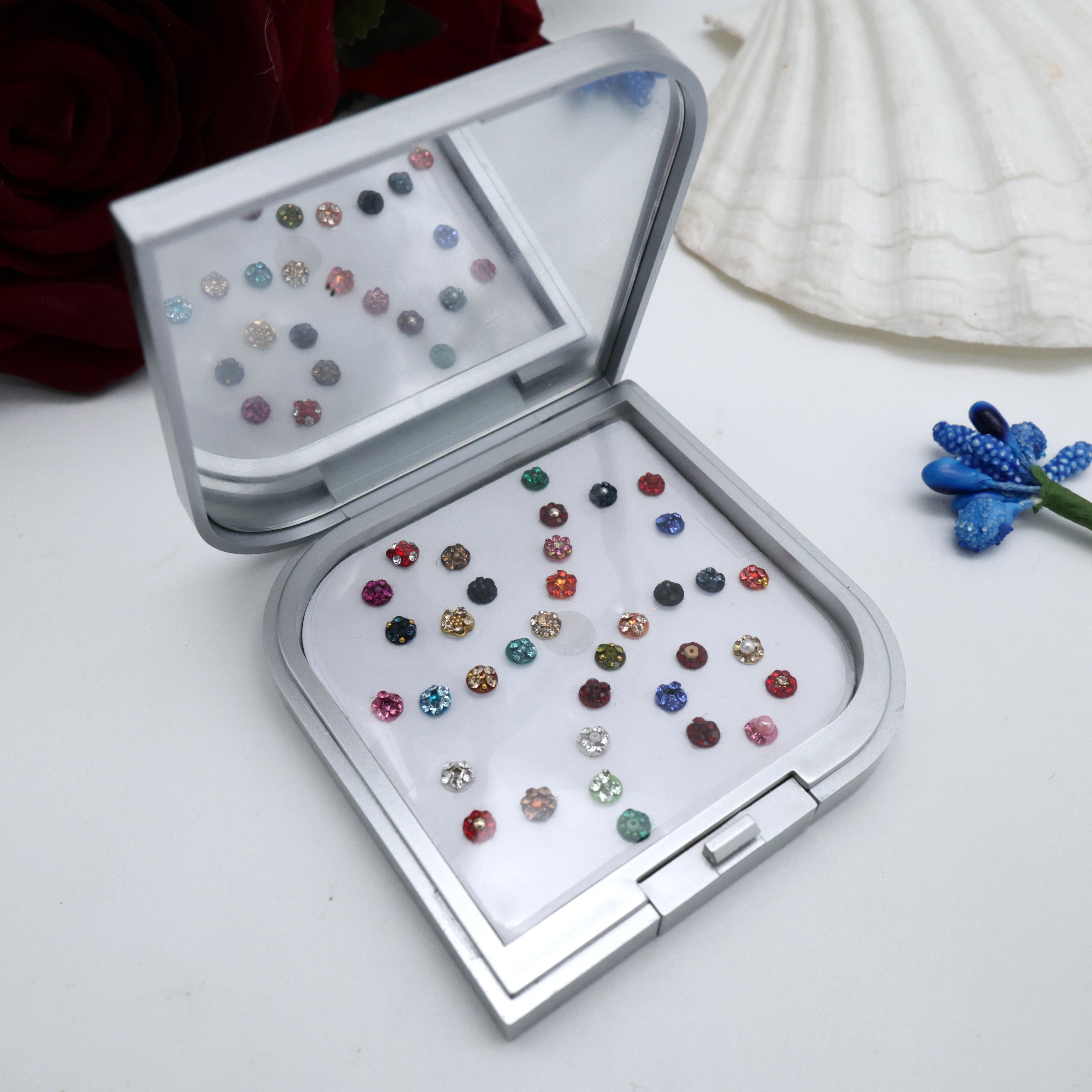 Premium Fancy Bridal Bindis Box with Mirror