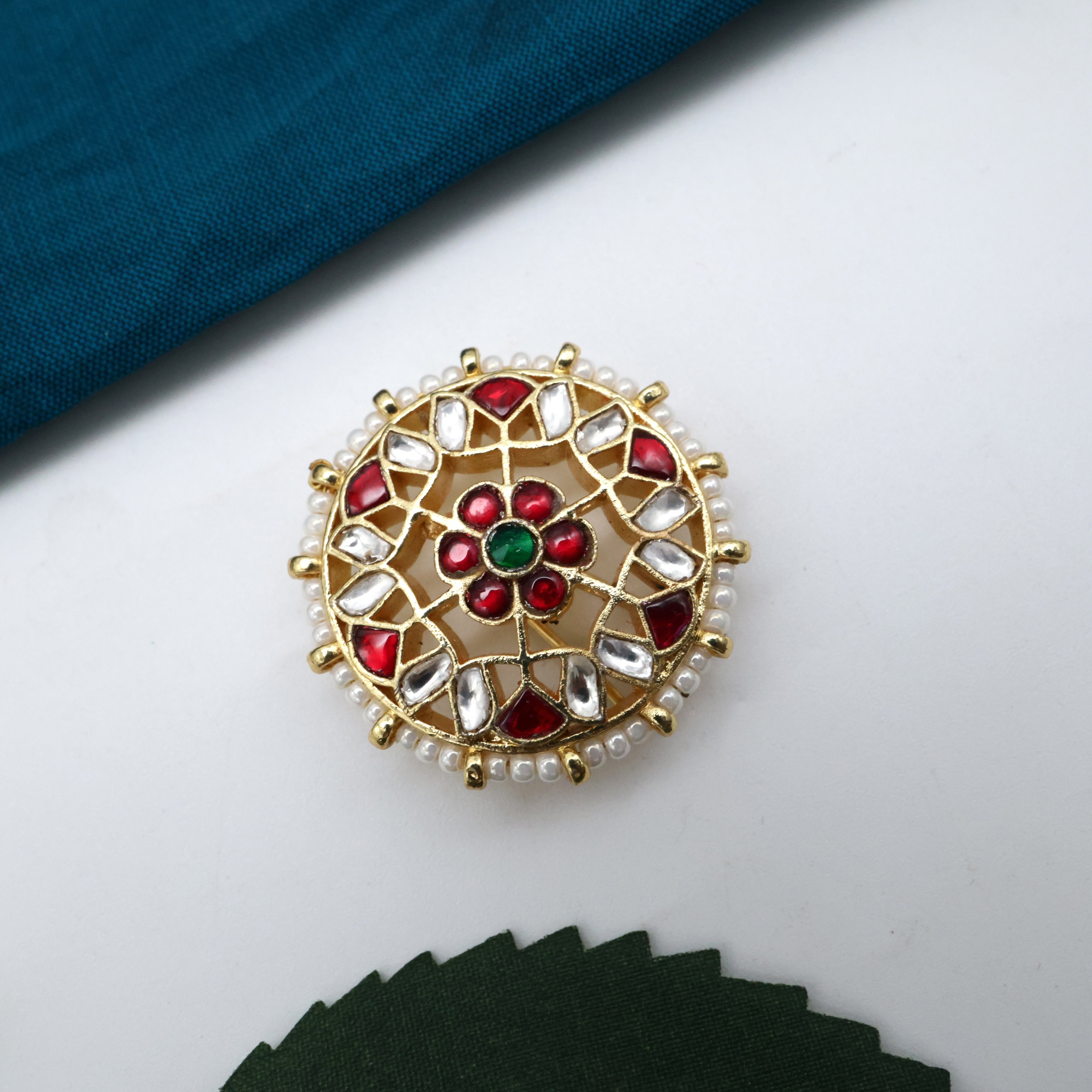 Pachi Kundan Flower Chakra Bridal Hair Choti Pin