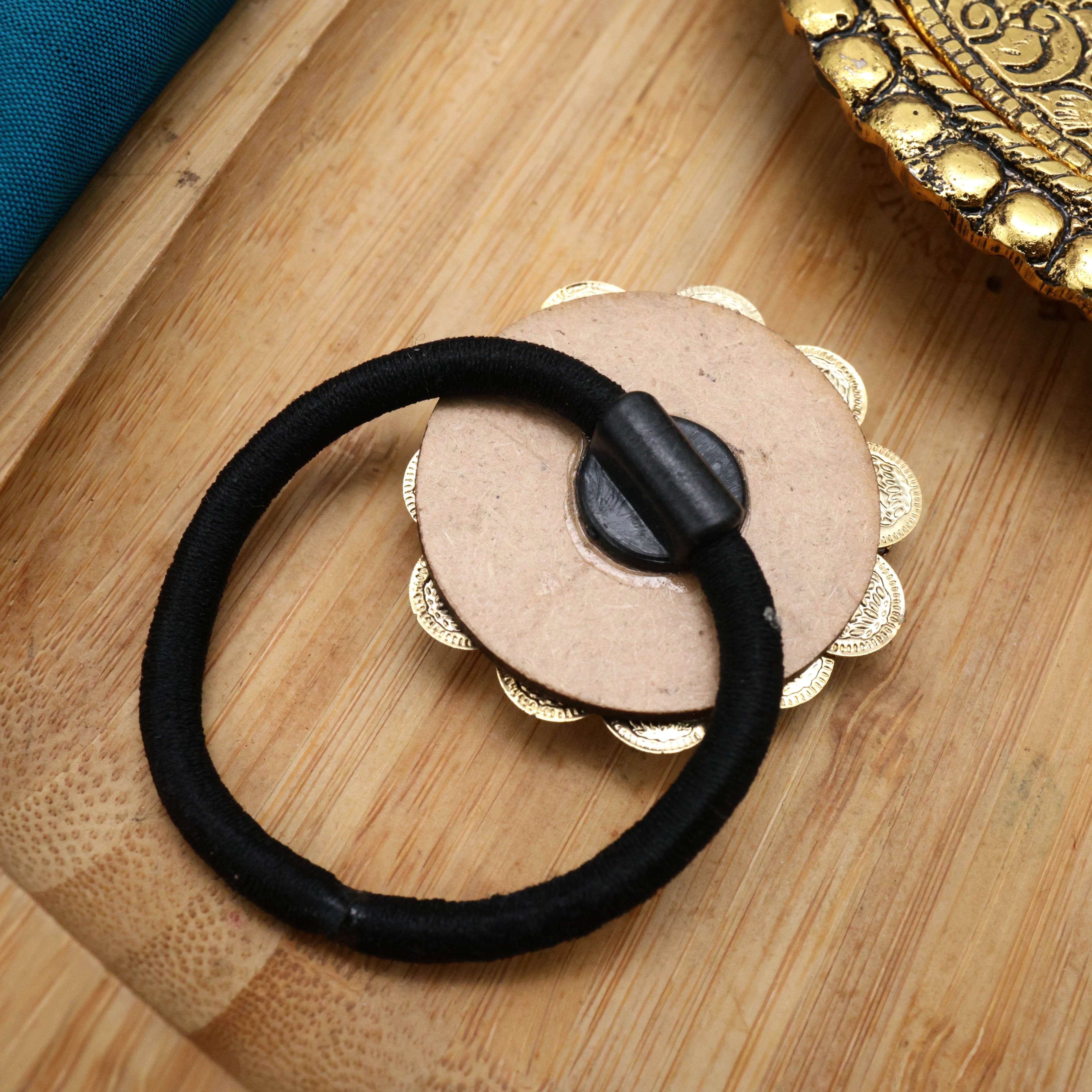 Handmade Lakshmi Coin Kundan Multi Colour Elastic Hair Band