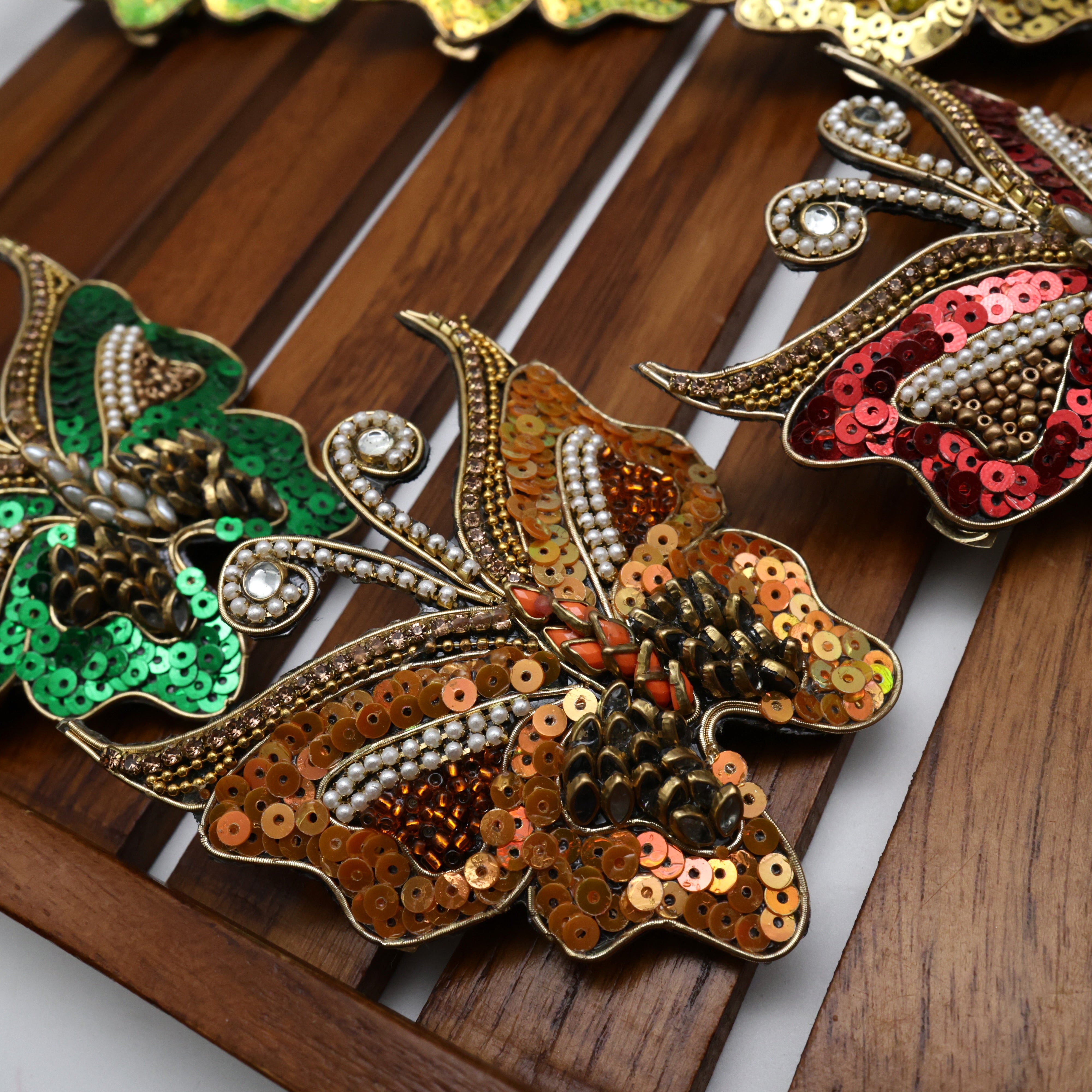 Handmade Sequins Kundan Butterfly French Barrette Hair Clip For Women