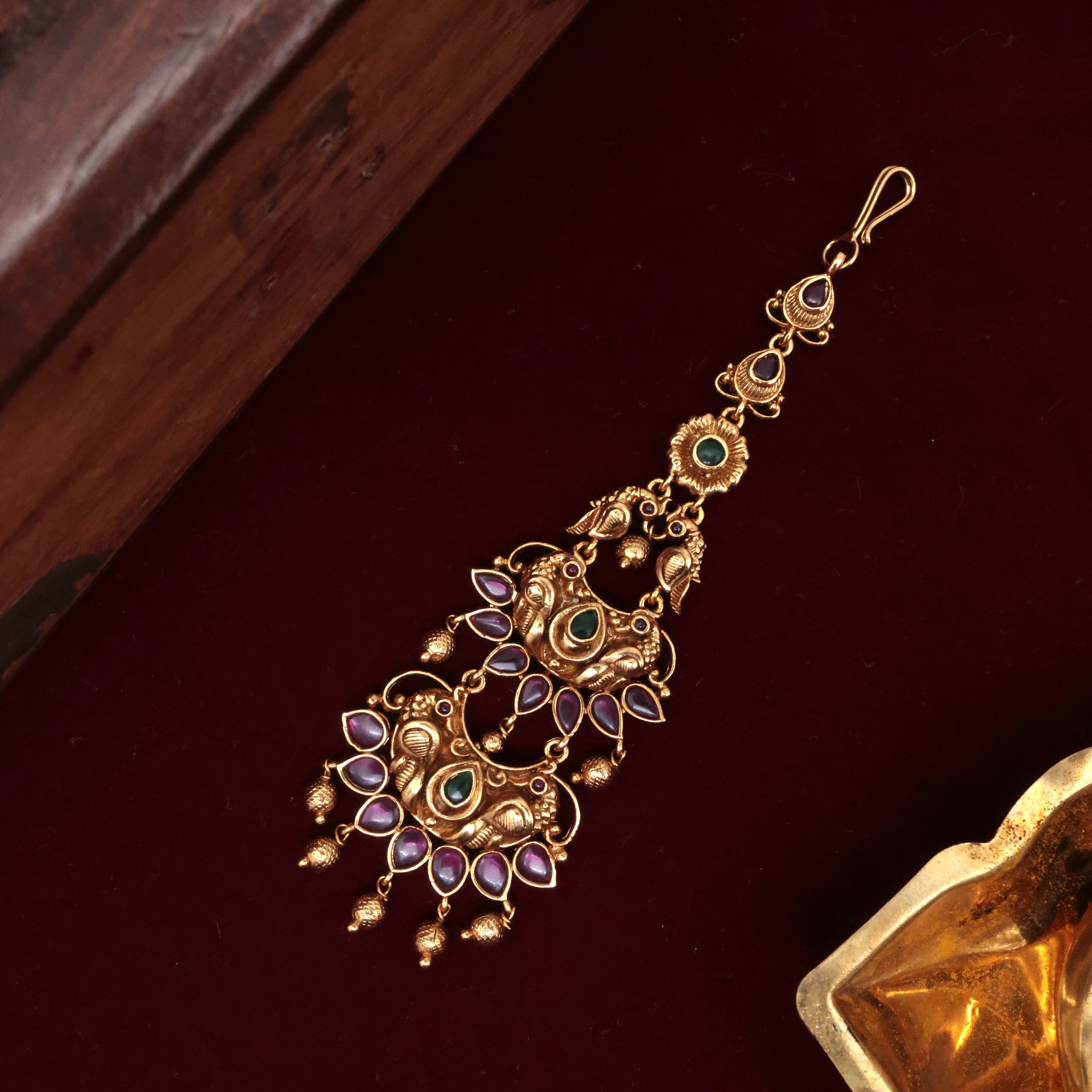 Double Layer Kemp Chaand Bridal Maang Tikka /Nethichutti