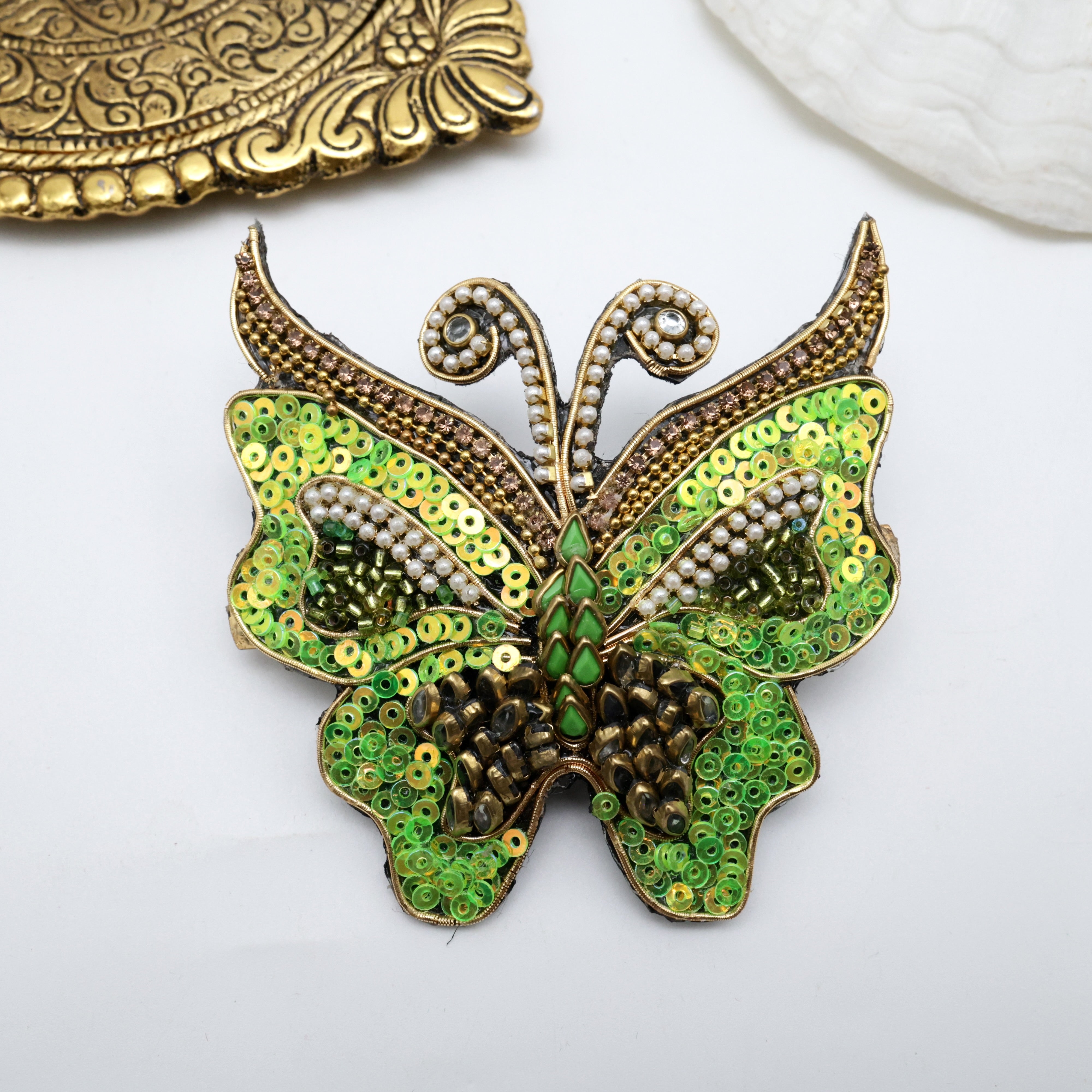 Handmade Sequins Kundan Butterfly French Barrette Hair Clip For Women