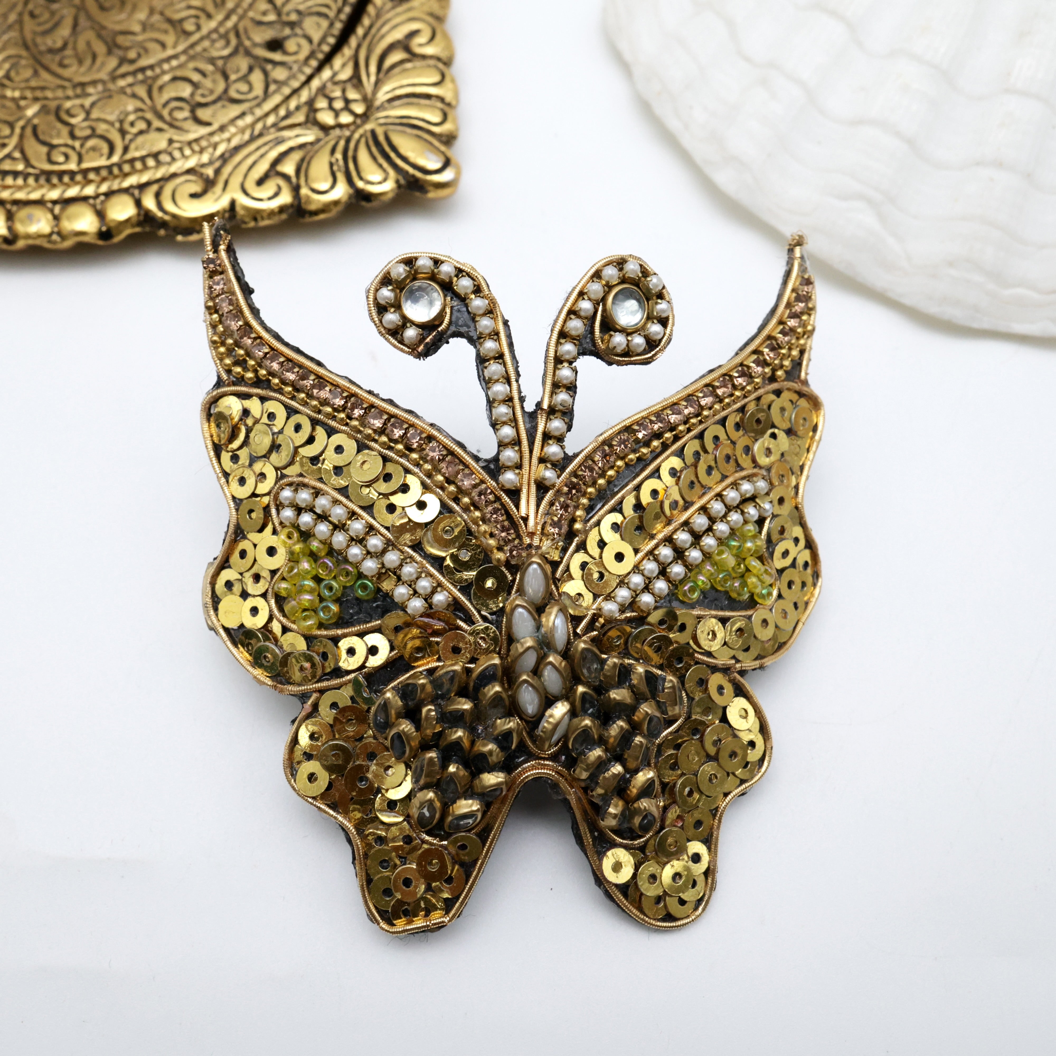 Handmade Sequins Kundan Butterfly French Barrette Hair Clip For Women