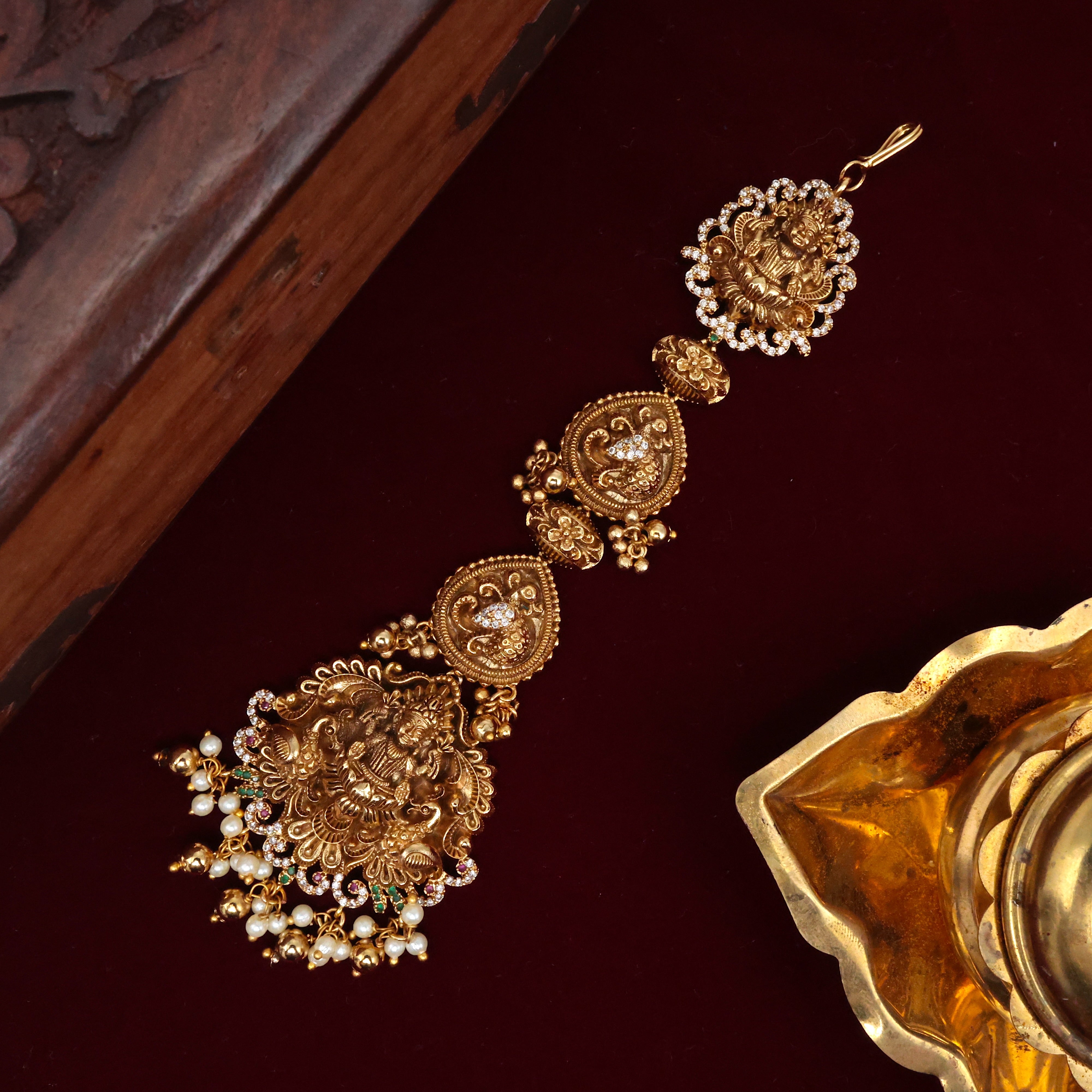 4 Drop Grand Heavy Mahalakshmi Bridal Maang Tikka / Nethichutti