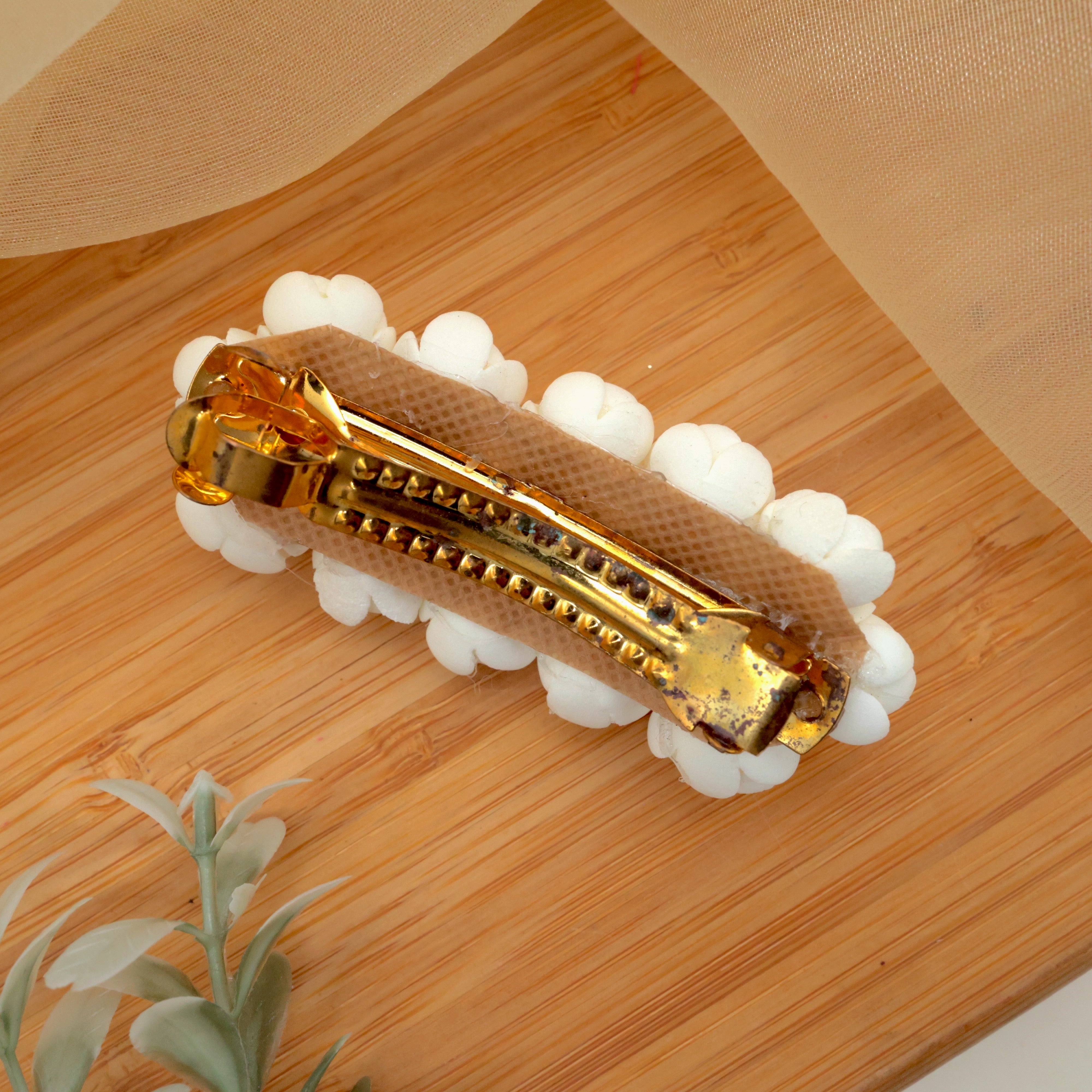 Real Look Handmade Foam Jasmine French Barrette Hair Clip For Women - Medium Clip