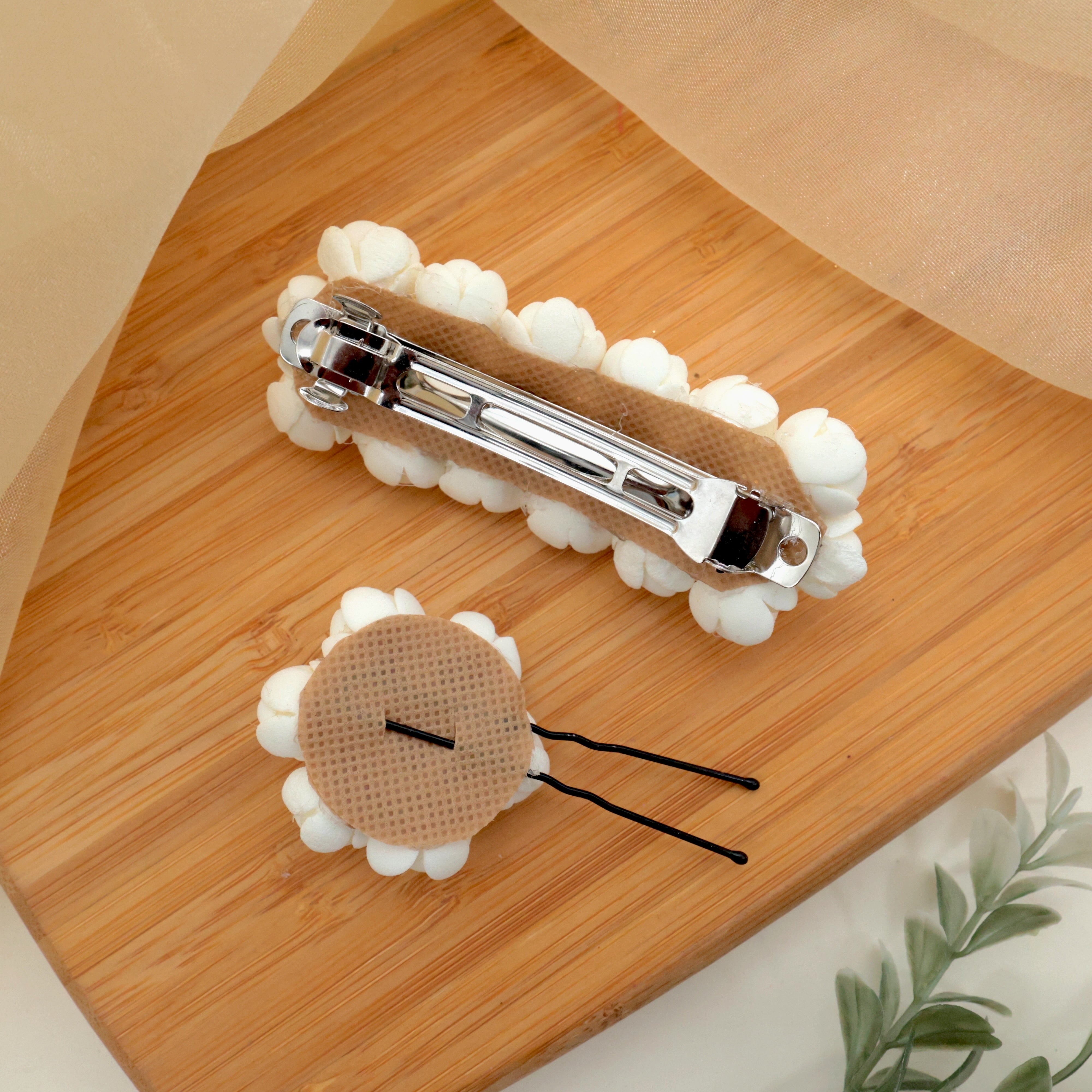 Real Look Handmade Foam Jasmine French Barrette Hair Clip & U Pin Hair Accessories