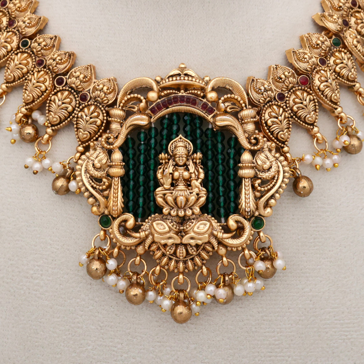 Antique Matte Nagas Green Beads Mantap Budget Bridal Necklace Set
