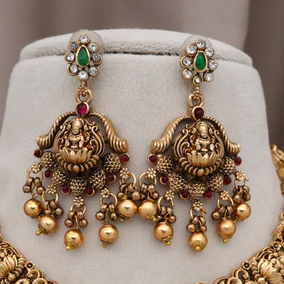 Real Gold Inspired Nagas Antique Gold Lakshmi Budget Bridal Necklace Set