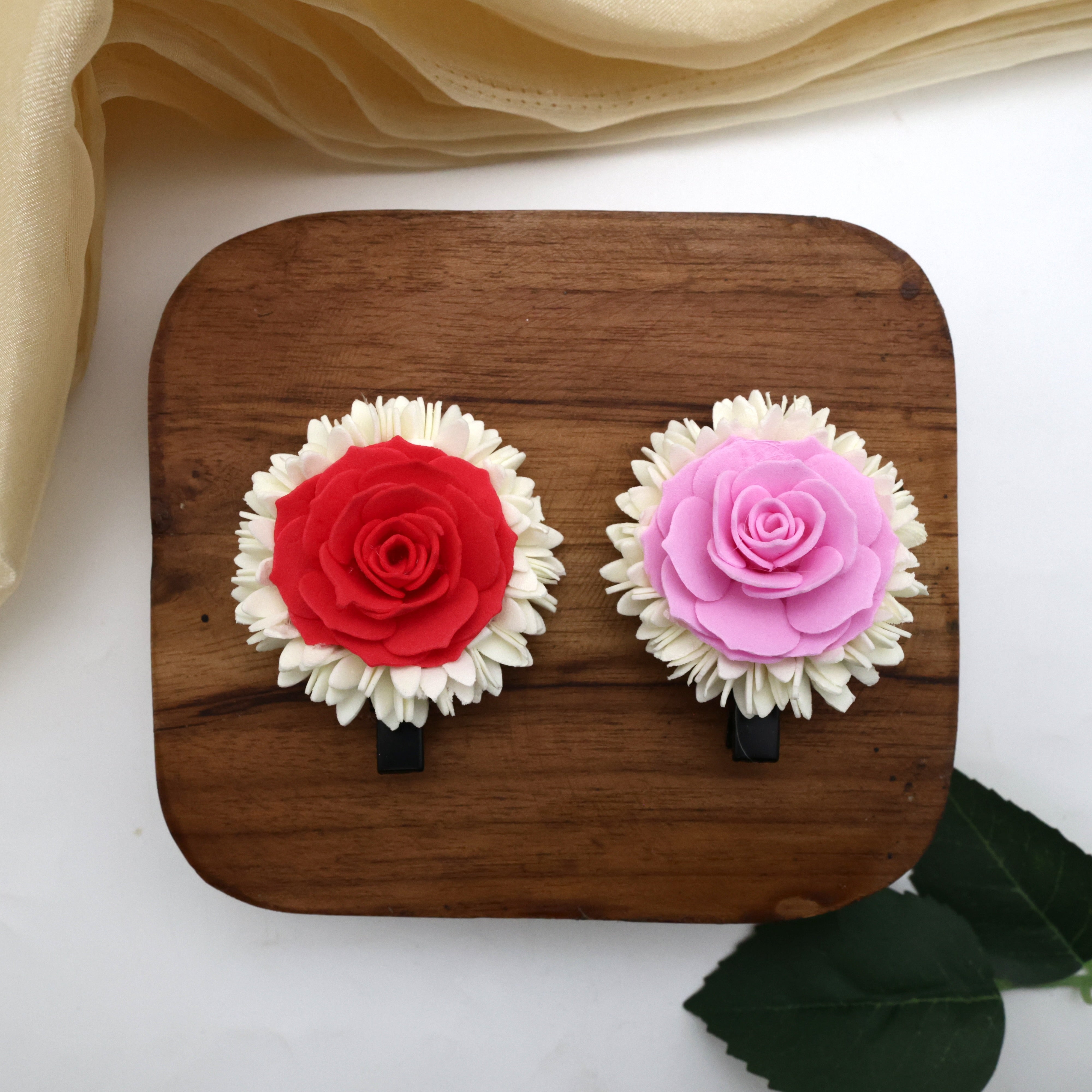 Handmade Foam Waterproof Mulla Poo With Rose Alligator Pin Hair Clips