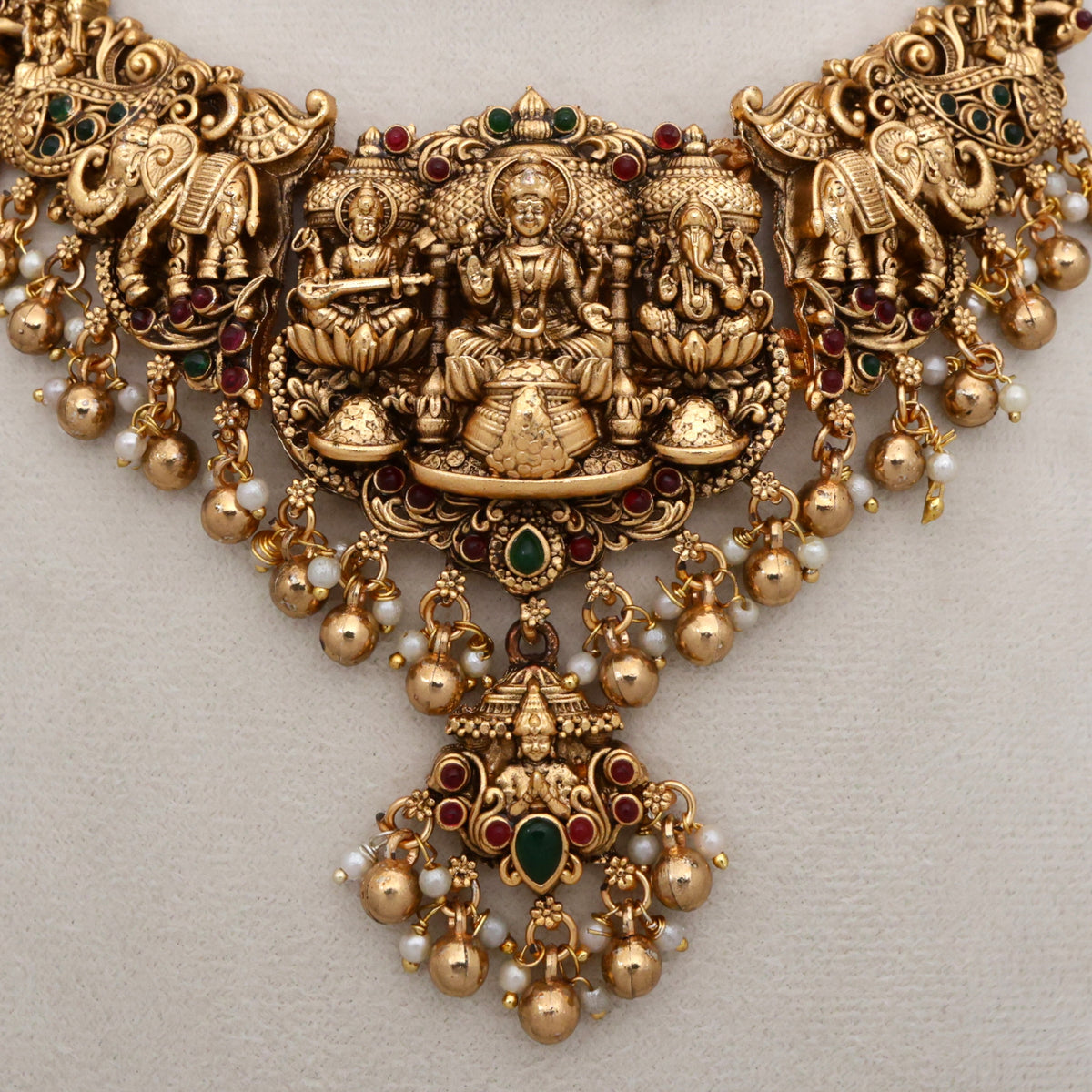 Saraswati Lakshmi Ganesha Antique Matte Bridal Budget Necklace Set