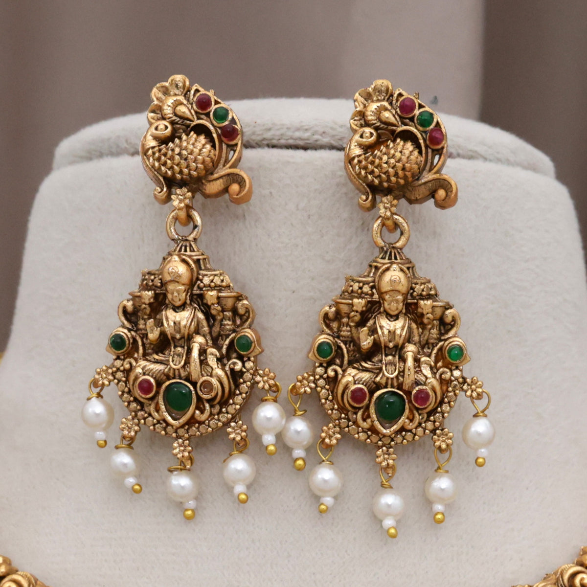 Saraswati Lakshmi Ganesha Antique Matte Bridal Budget Necklace Set