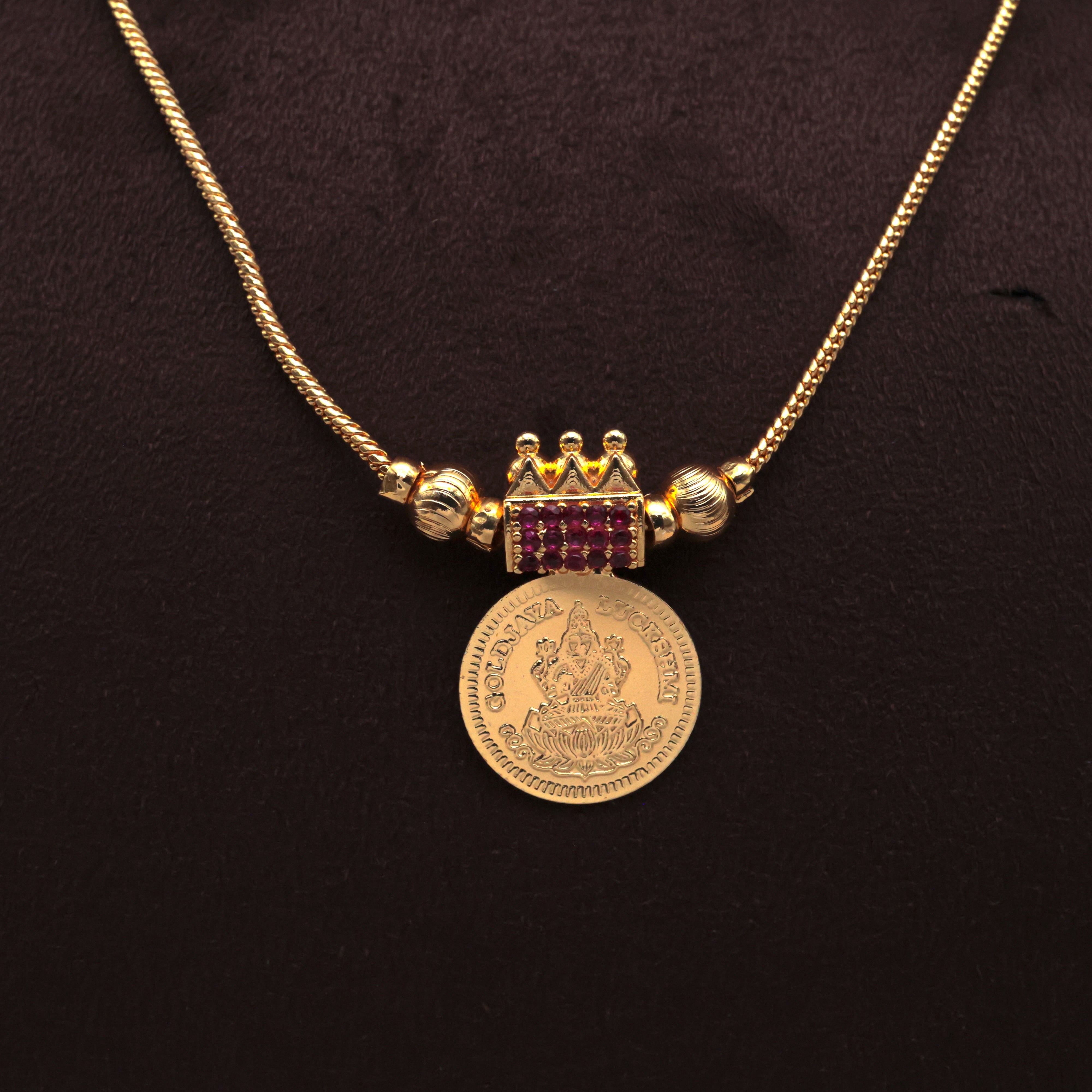 Real Gold Tone Kerala Single Lakshmi Coin Pendant Chain