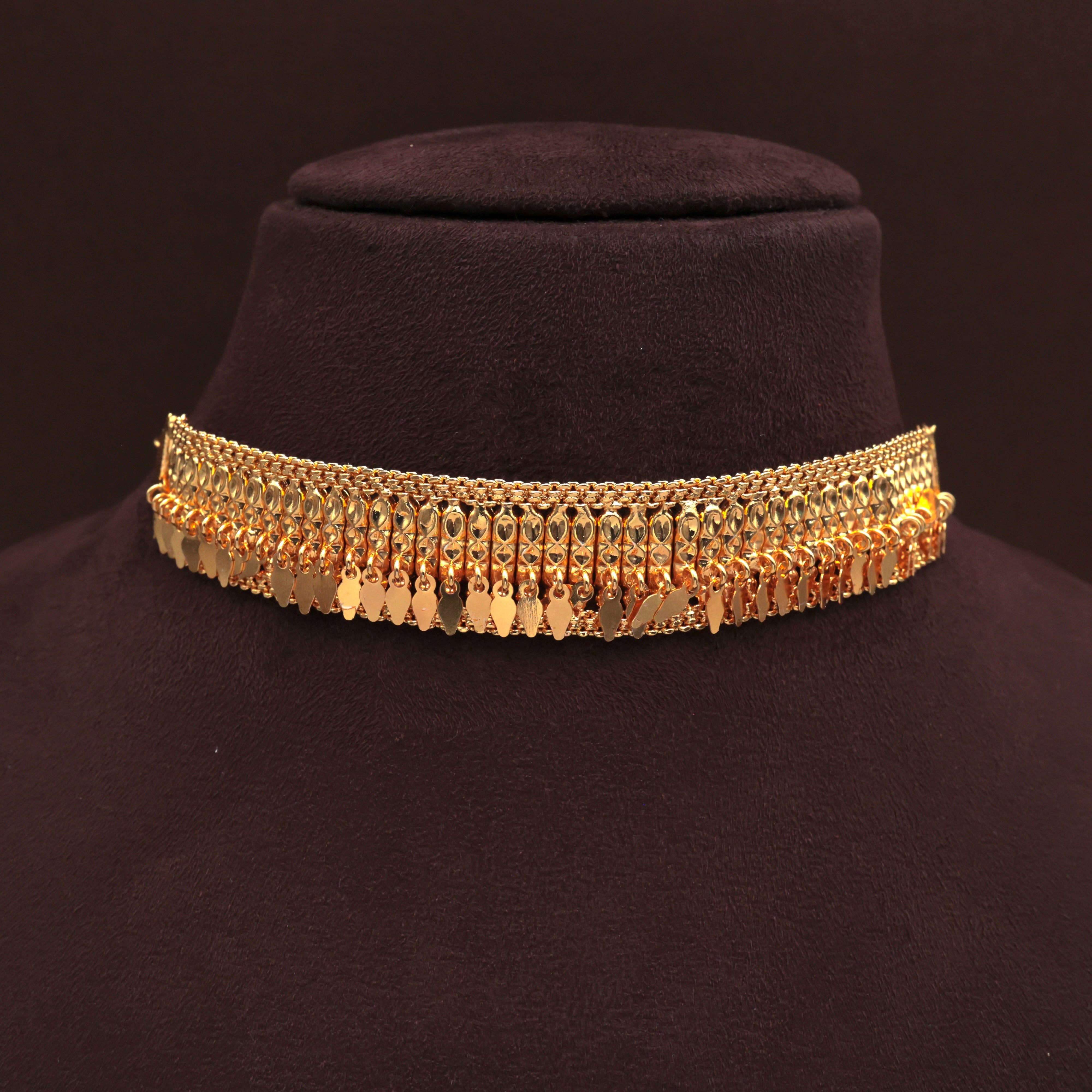 Traditional Kerala Real Gold Tone Single Line Elakkathaali Choker Necklace