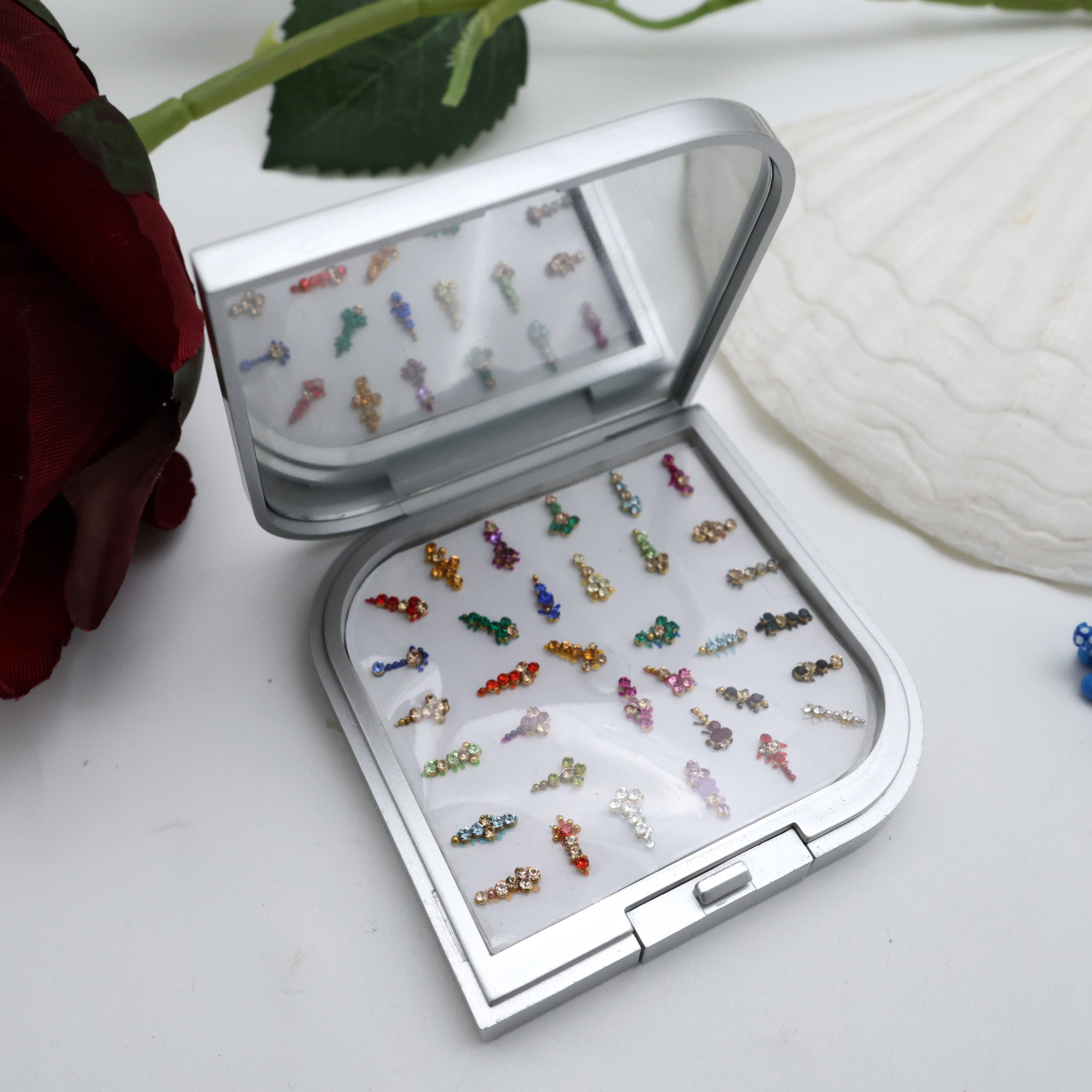 PREMIUM FANCY STONE WORK TILAK BINDI BOX WITH MIRROR