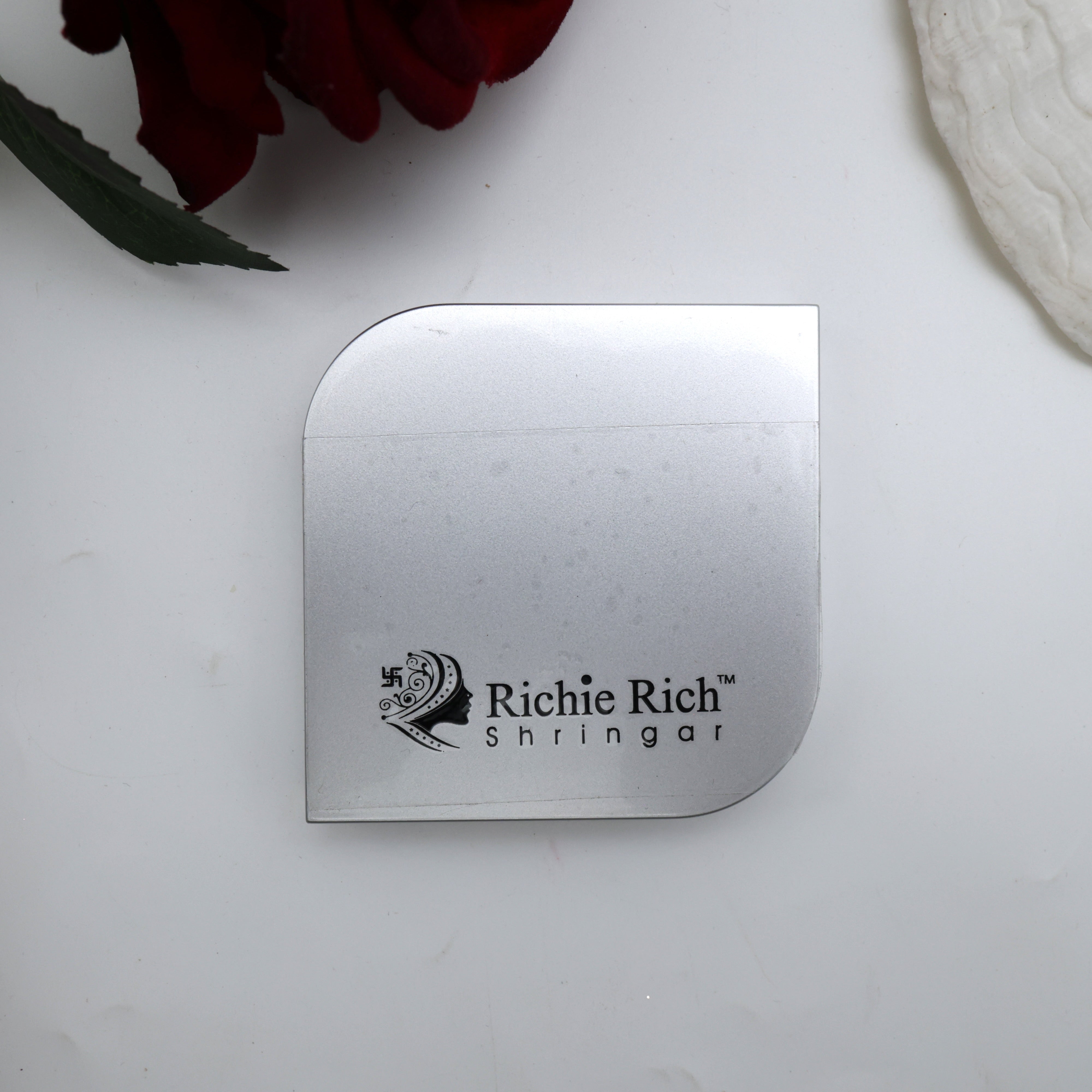 PREMIUM STONE FLOWER FANCY SMALL TILAK BINDI BOX WITH MIRROR