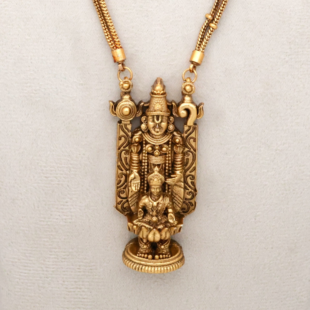 Antique Nagas Venkateshwara Lakshmi Pendant Double Line Gundu Mani Mala Necklace Set